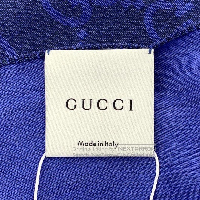 Gucci Gucci Dark blue logo jacquard printed wool tassel scarf Size ONE SIZE - 7 Thumbnail