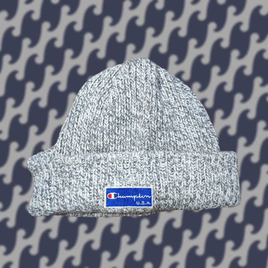 Champion Champion Beanie Hat One Size USA Logo Gray Wool Knit Vintage Winter Outdoors Mens Womens Unisex Adults Traditional Style Made in Italy Size ONE SIZE - 1 Thumbnail