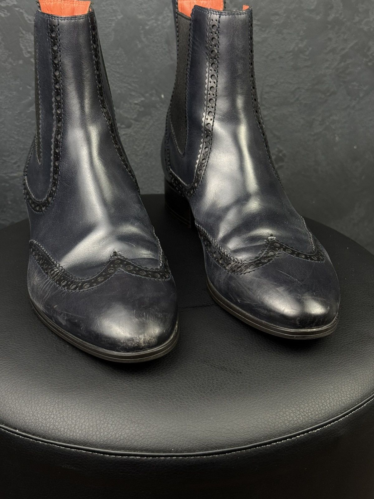 Santoni Santoni Wingtip Chelsea Ankle Boots Black Leather Women Size US 10.5 / IT 40.5 - 6 Thumbnail