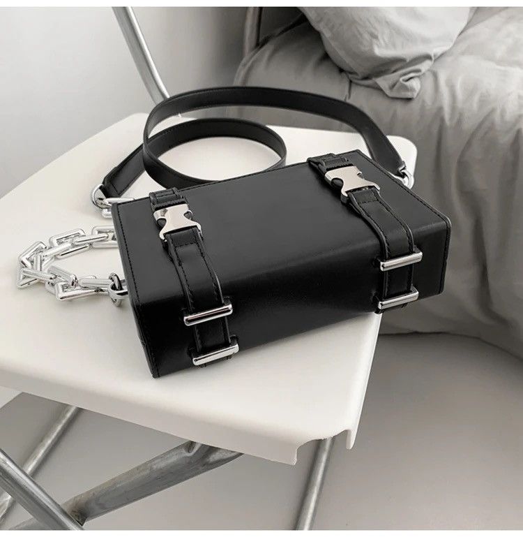 Japanese Brand Retro PU leather buckle chain shoulder box bag Size ONE SIZE - 9 Thumbnail