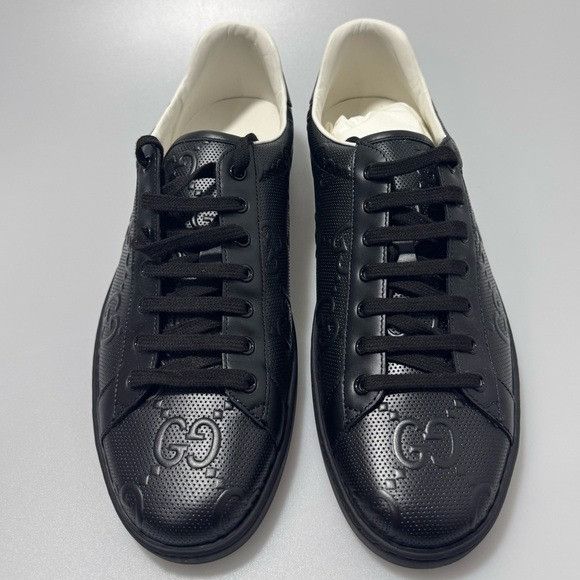 Gucci Gucci Ace GG Embossed Black Leather Sneakers Men’s 12.5 Size US 12.5 / EU 45-46 - 2 Thumbnail
