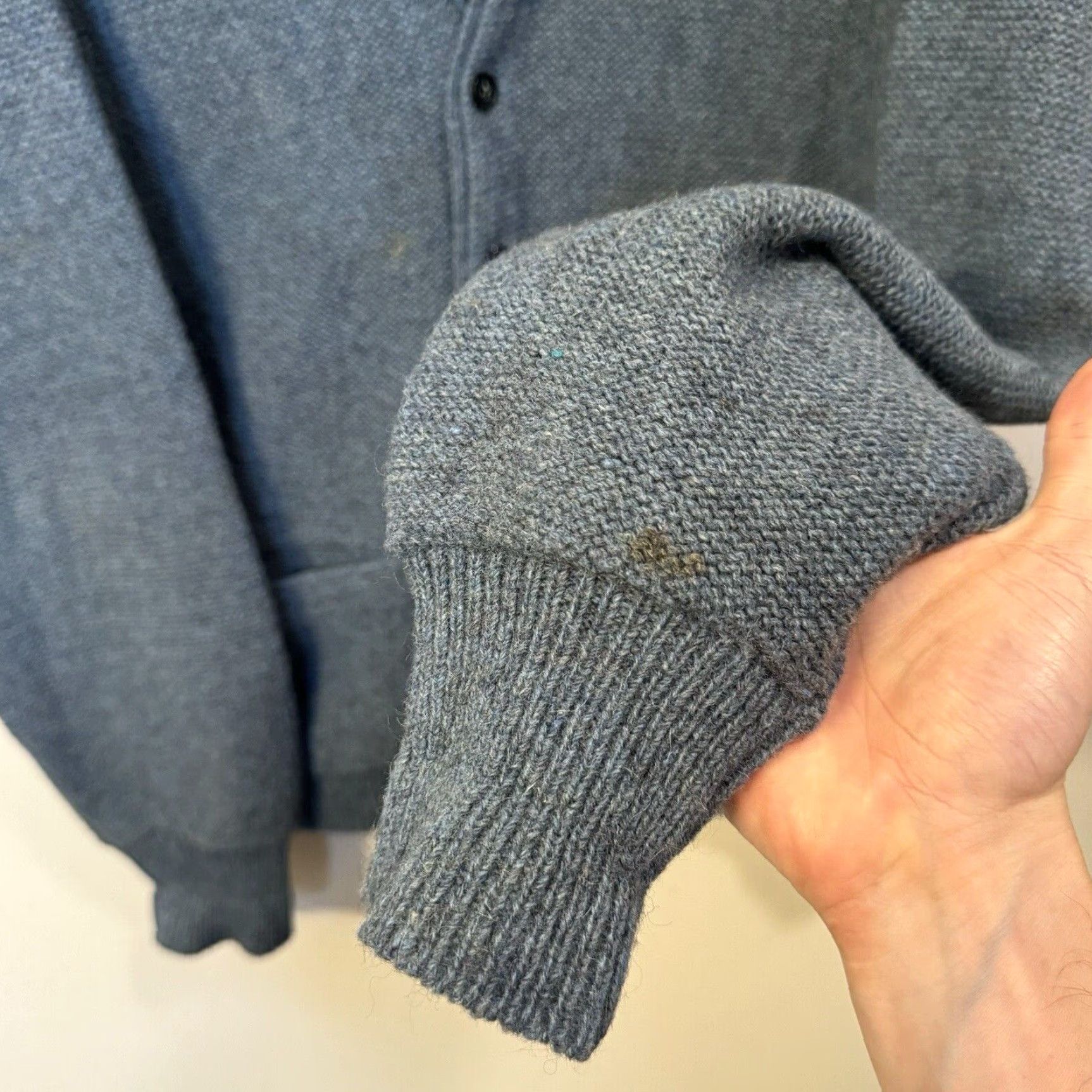 VINTAGE 60s 70s Blue Alpaca Wool Cardigan Unisex Adults