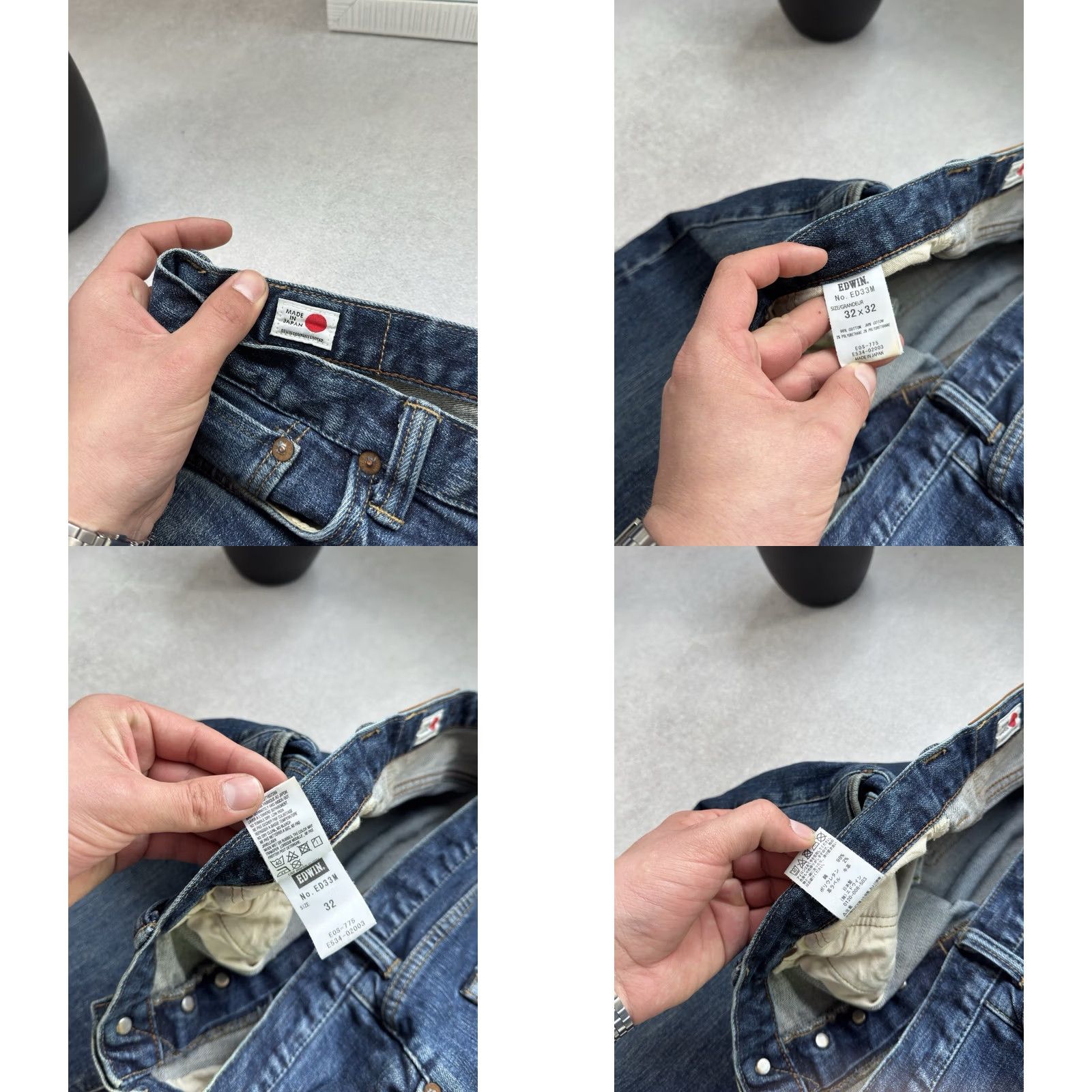 Edwin VINTAGE Edwin Jeans Men Size M 32x32 Selvedge Blue Denim Straight 90s USA Japan Edvin Jeans Streetwear Casual Designer Size US 31 - 8 Thumbnail