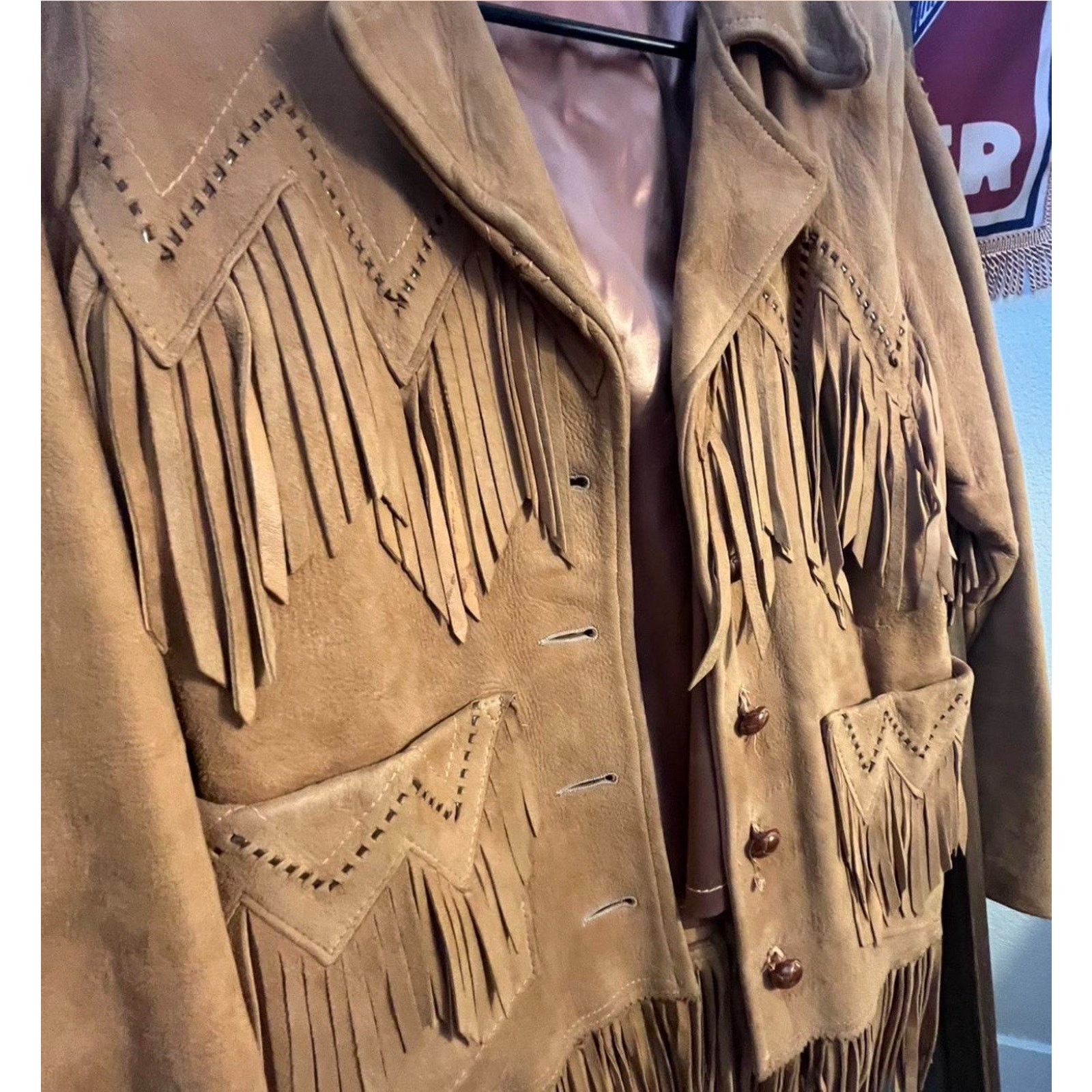 Vintage VTG Pioneer Wear Tan Beige Fringe Leather Western Jacket S Size S / US 4 / IT 40 - 3 Thumbnail