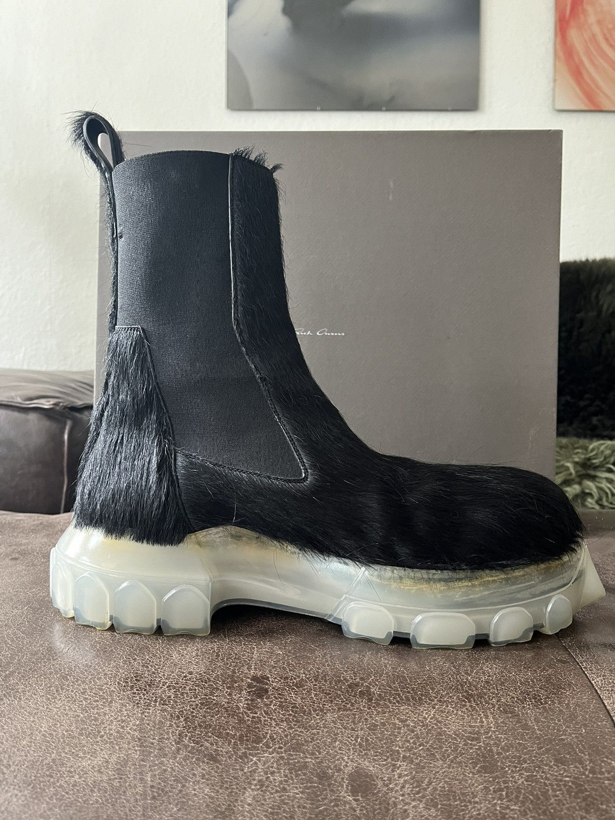 Rick Owens Ankle-high cow-hair Chelsea boots in black. Size US 11 / EU 44 - 9 Thumbnail