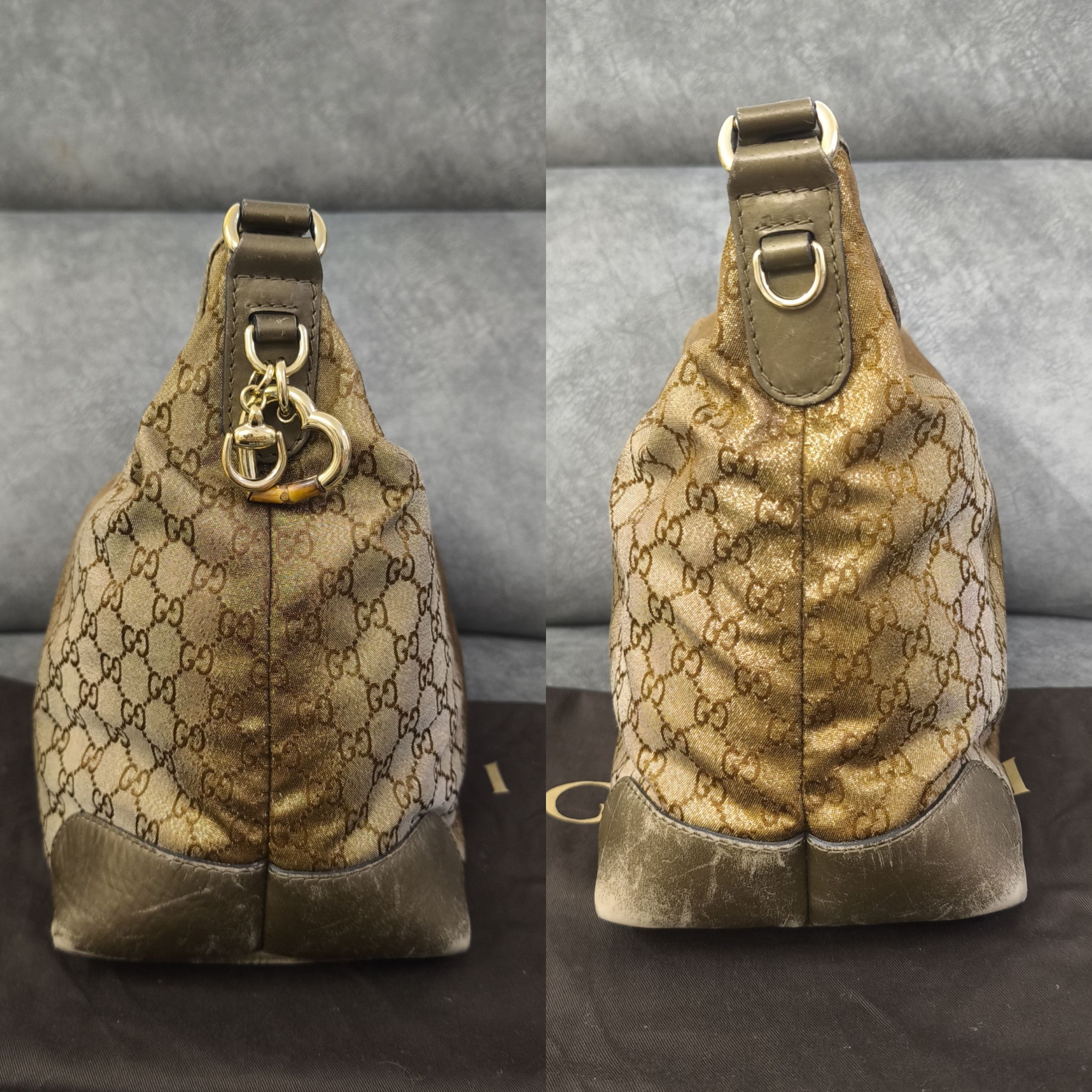 Gucci GUCCI Beige Metallic GG Canvas Heart-Bit Hobo Bag Size ONE SIZE - 11 Thumbnail