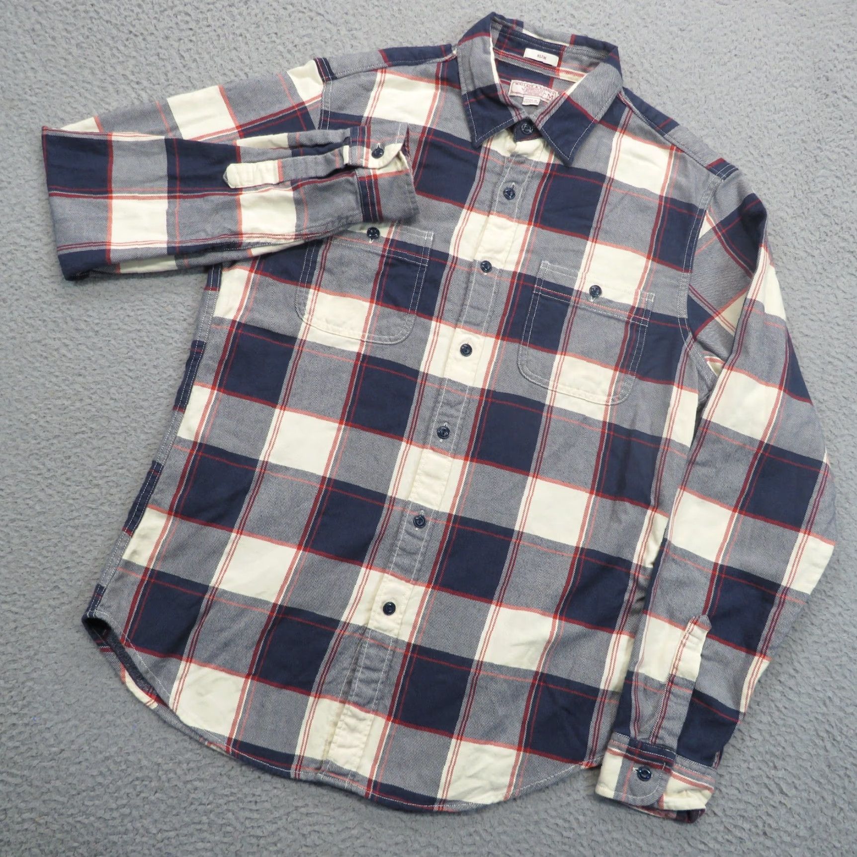 Wallace & Barnes Wallace Barnes Shirt Mens Medium Slim Fit Blue Red White Plaid Flannel Button-Up Size US M / EU 48-50 / 2 - 3 Thumbnail