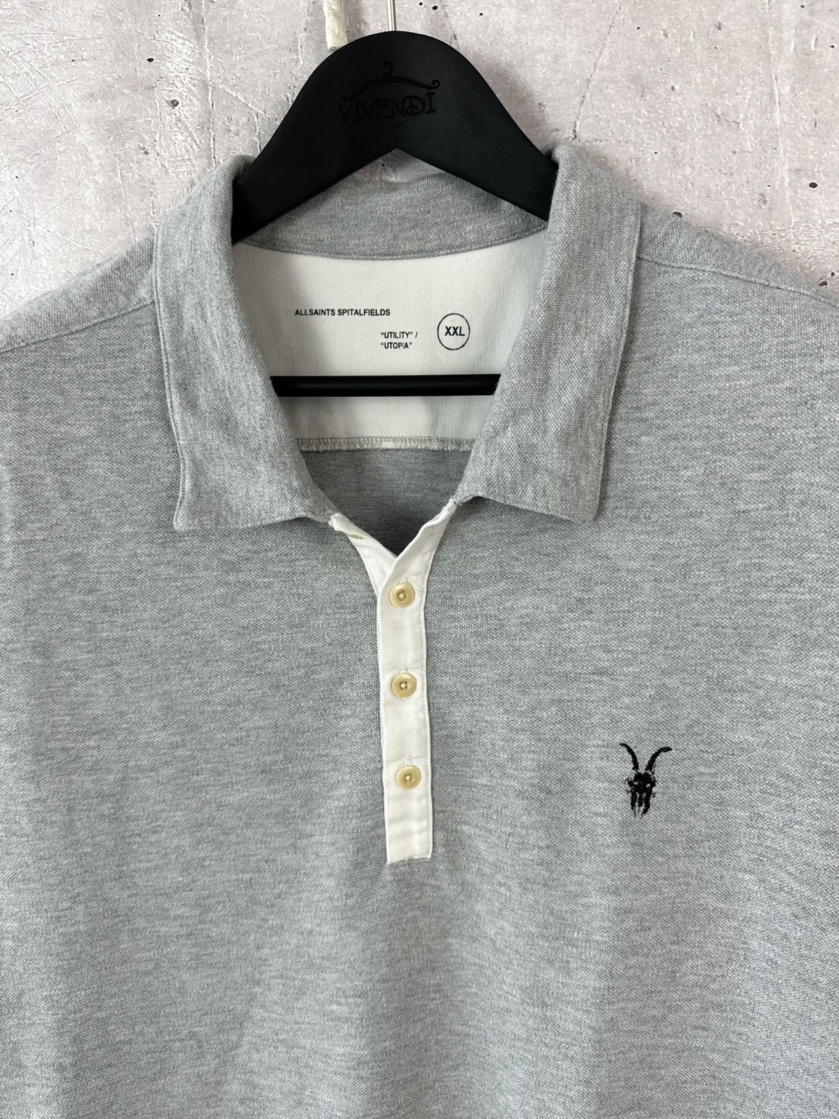 Allsaints × Vintage AllSaints Grey Cotton Short Sleeve Size XXL Polo Size US XL / EU 56 / 4 - 4 Thumbnail
