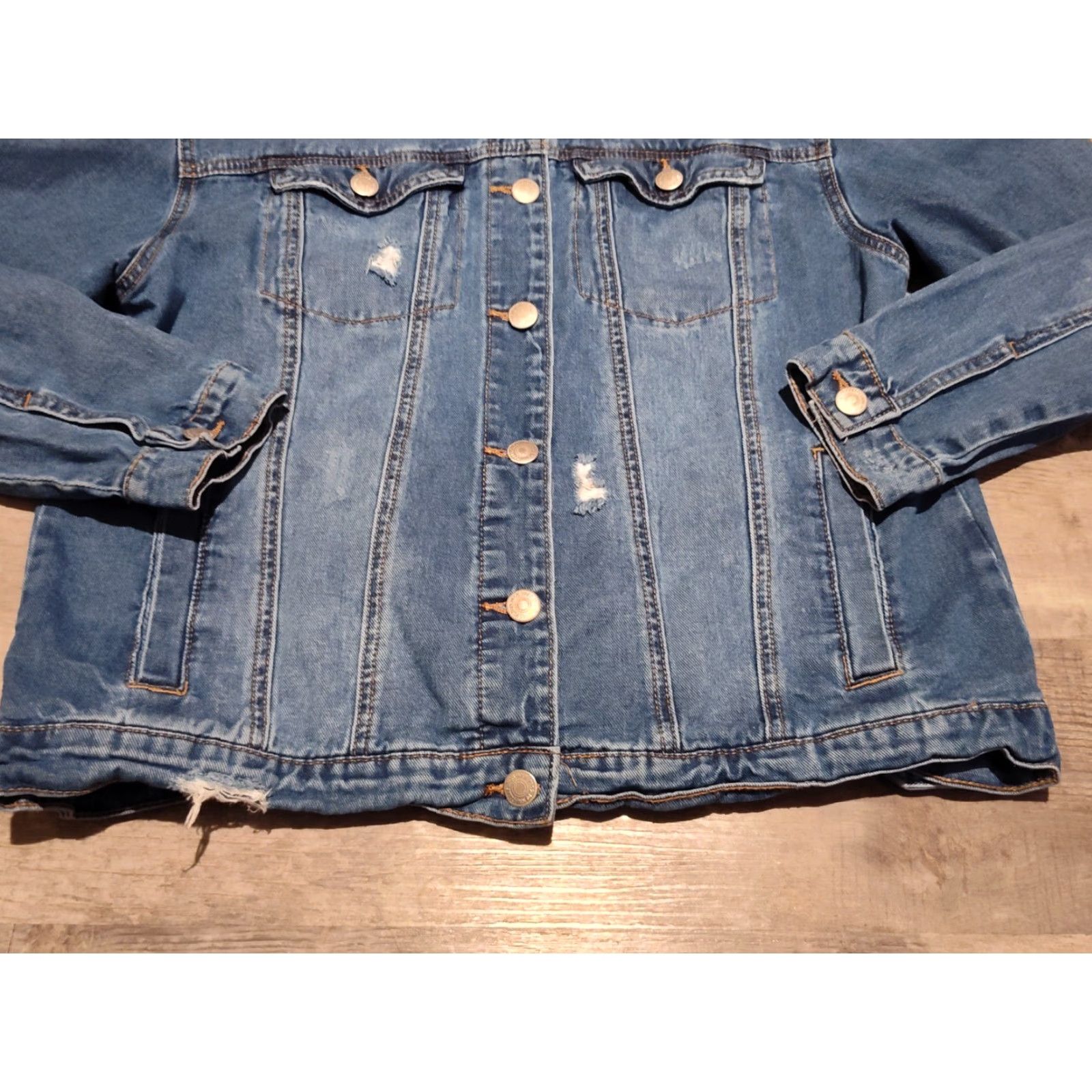 Denime WAX JEAN Women's Denim Jacket Medium Blue Button-Down Casual All Seasons Size 32" / US 10 / IT 46 - 2 Thumbnail