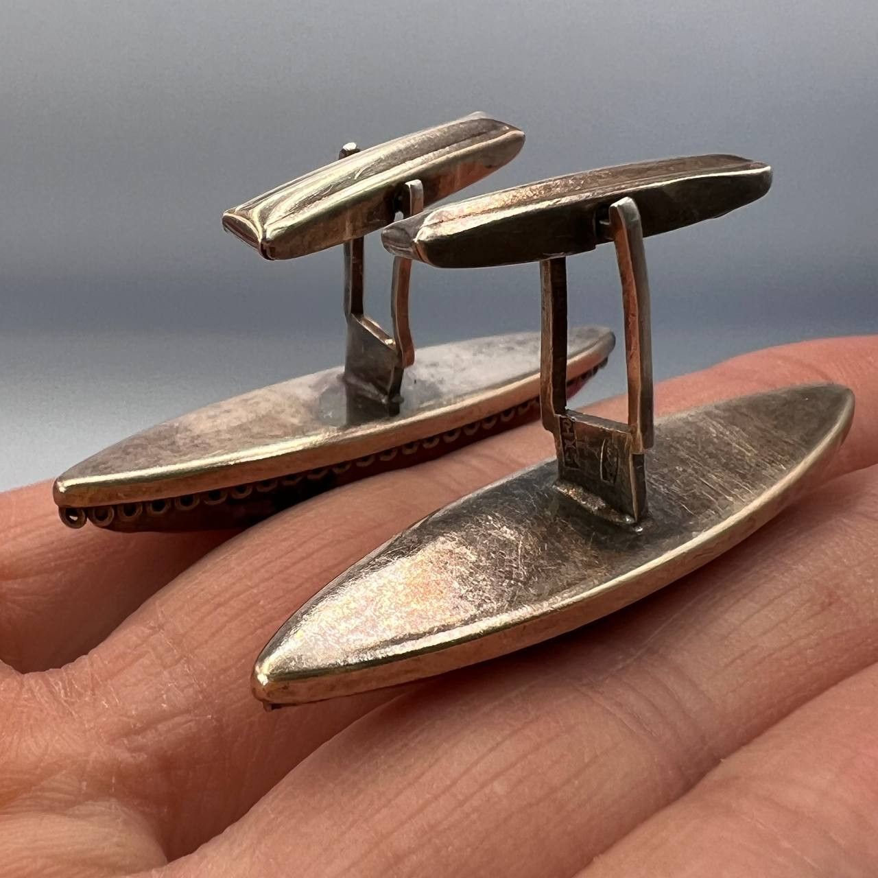 Vintage Huge Vintage USSR Gilt Silver 875 Jewelry Cufflinks Marked Size ONE SIZE - 10 Thumbnail