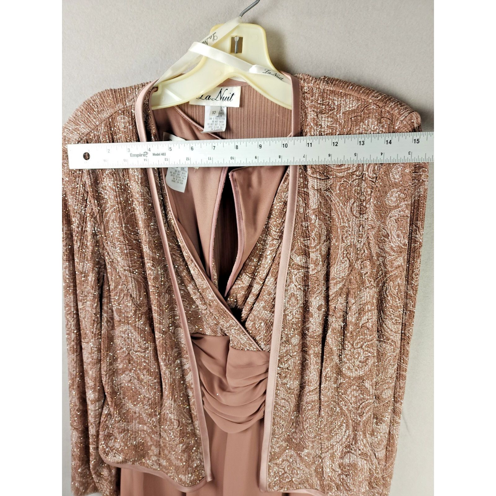 Vintage La Nuit Long Gown-Long Sleeve Jacket- Pink Paisely- Size 10 Size L / US 10 / IT 46 - 6 Thumbnail