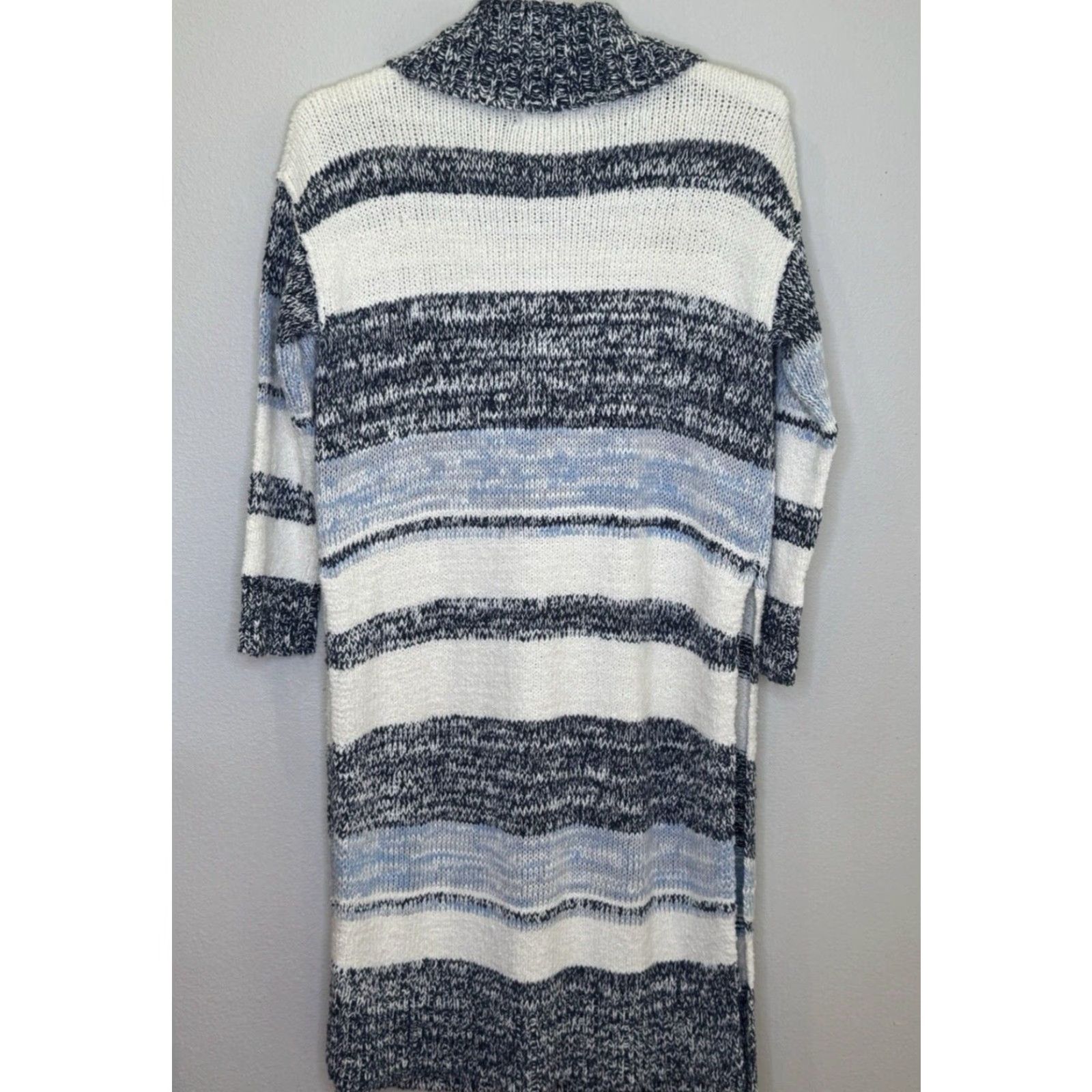 Free People VINTAGE Free People Beach Womens Sweater Dress L Blue Stripe Cowl Neck Side Slits Long Sleeve Size L / US 10 / IT 46 - 5 Thumbnail