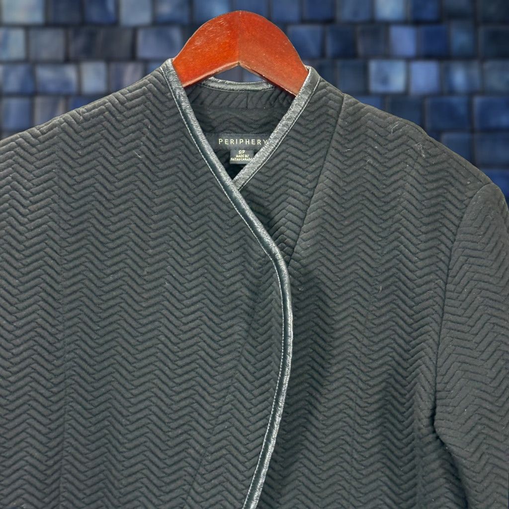 Vintage Periphery Jacket Womens Small Black Assymetrical Zip Textured Faux Leather Trim Jacket Size S / US 4 / IT 40 - 1 Thumbnail