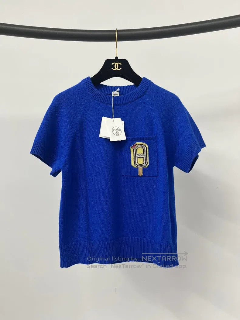 Hermes Hermes Blue Printed Cashmere Knit Short Sleeve Size XS / US 0-2 / IT 36-38 - 1 Thumbnail