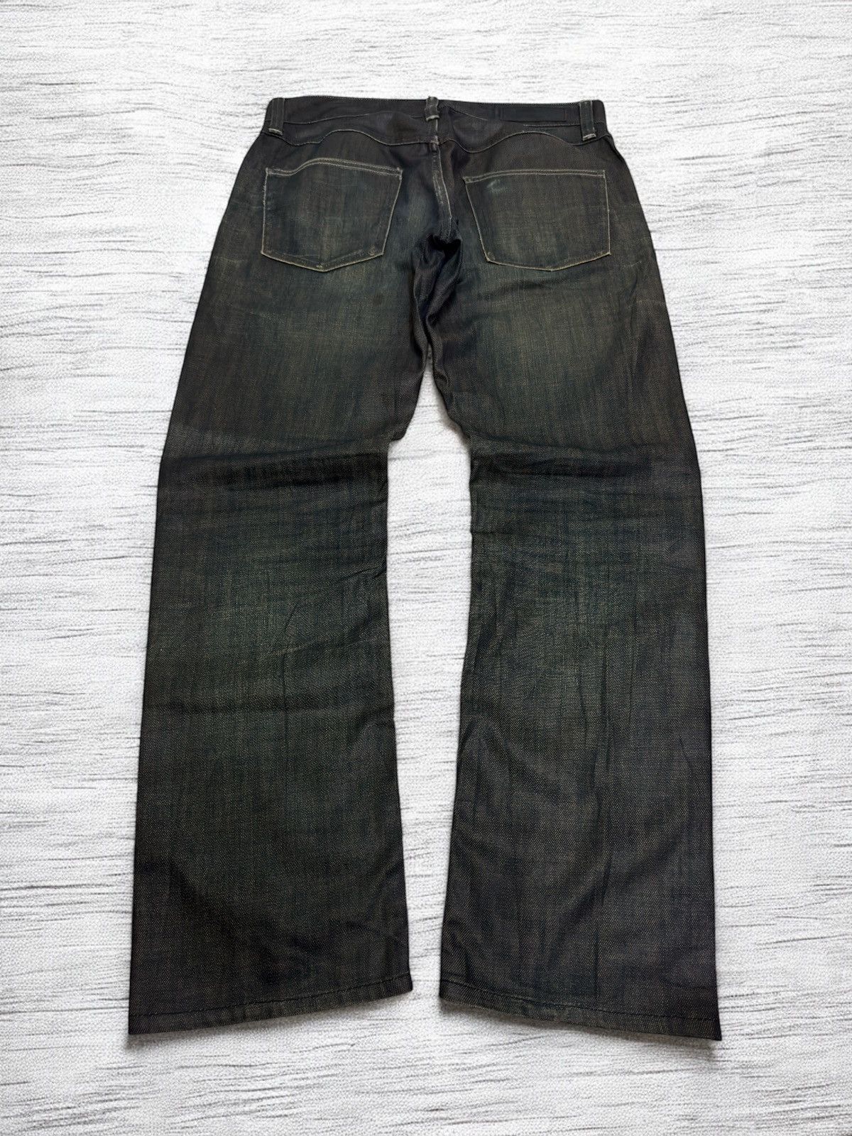 If Six Was Nine Back Number Waxed Black Jeans Coated Denim Straight Fit Size US 32 / EU 48 - 2 Thumbnail