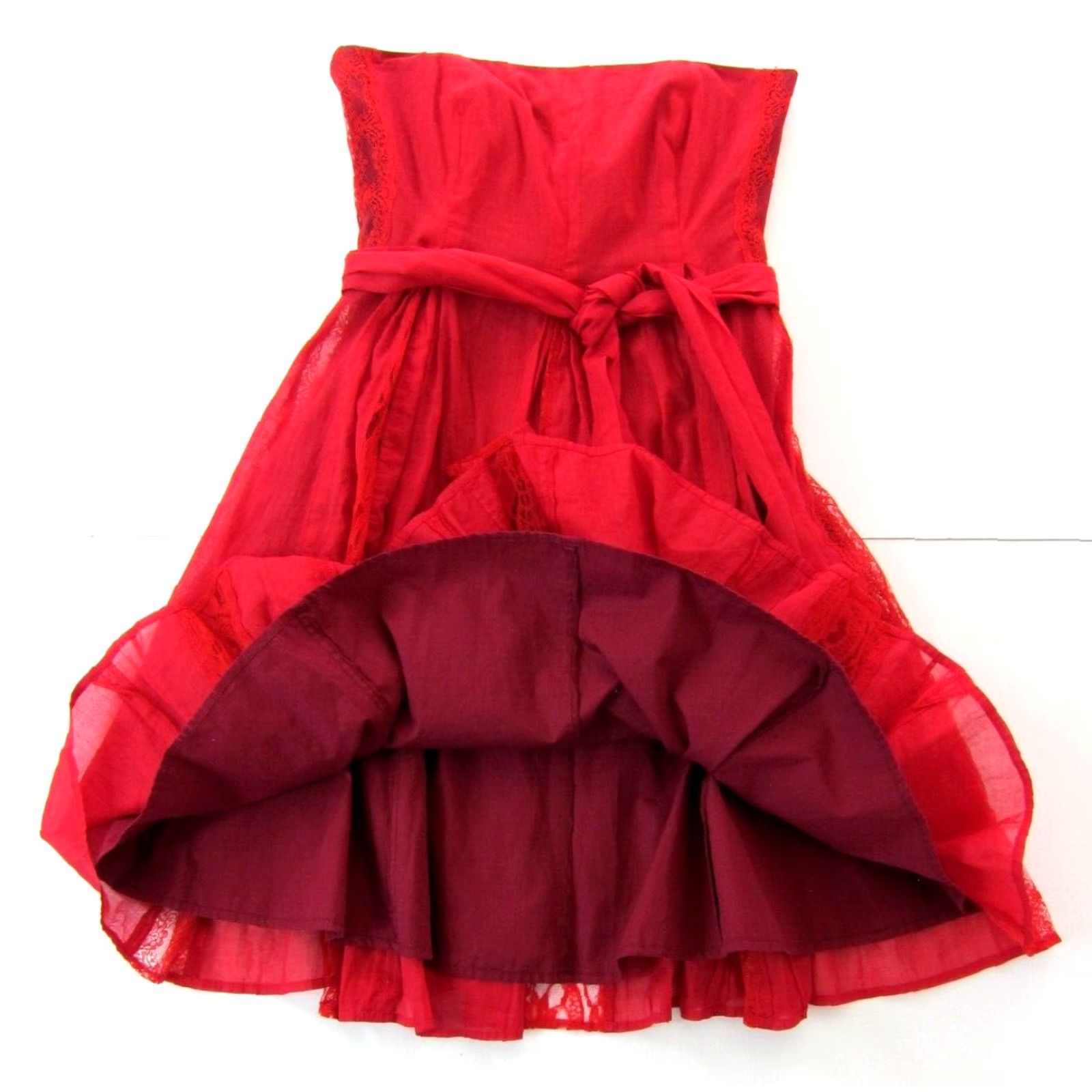 Moulinette Soeurs Anthropologie Red Cotton Lace Strapless Sheath Dress 2