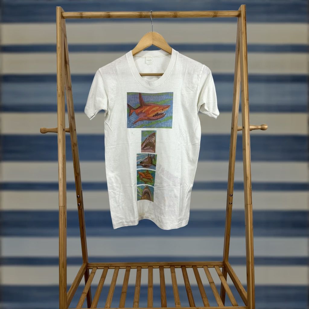 Vintage VTG 70s Spruce Shark Eureka What Suction Art Test Print T-Shirt Size S Shirt Men White Art, Box Logo, Fish, Ocean, Vacuum Mens Size US S / EU 44-46 / 1 - 1 Thumbnail