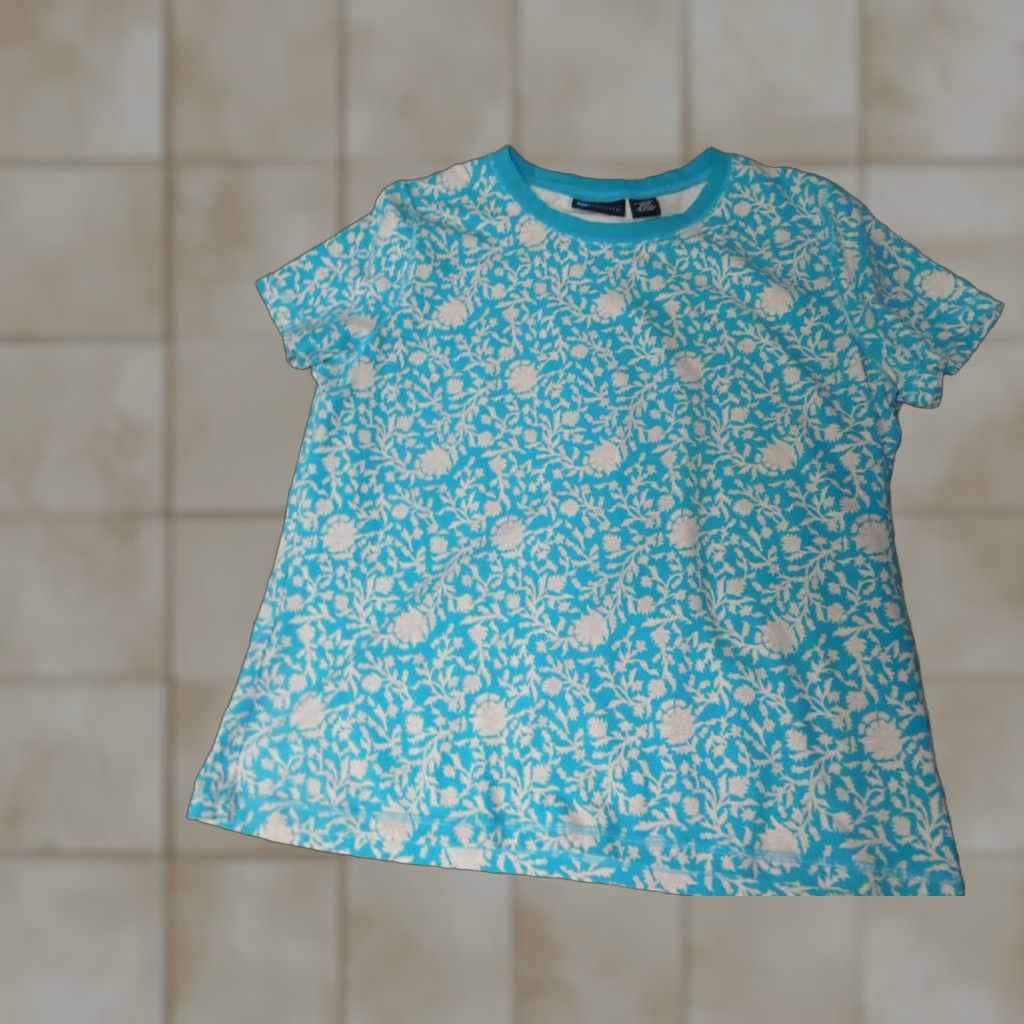 Vintage Relativity Womens Shirt XL Blue Floral Knit Cotton Short Sleeve Raglan Crew Neck Pullover Basic Modern Casual Summer Winter Size XL / US 12-14 / IT 48-50 - 1 Thumbnail