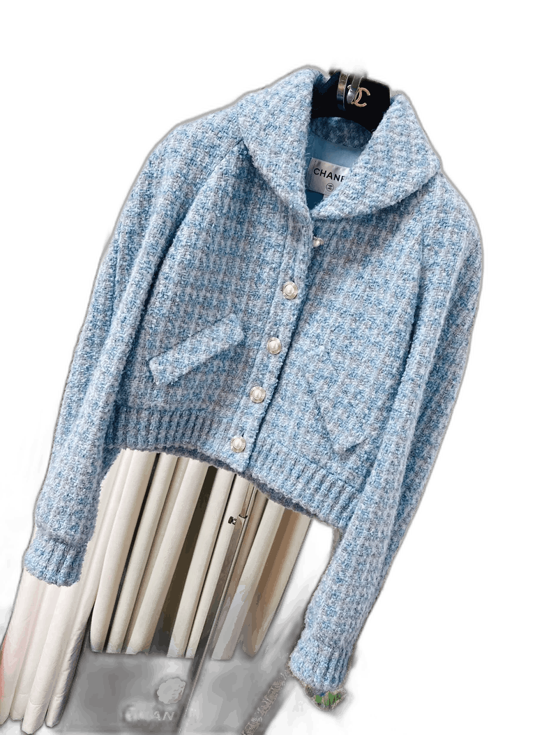 Chanel Blue Tweed Short Jacket with Pearls