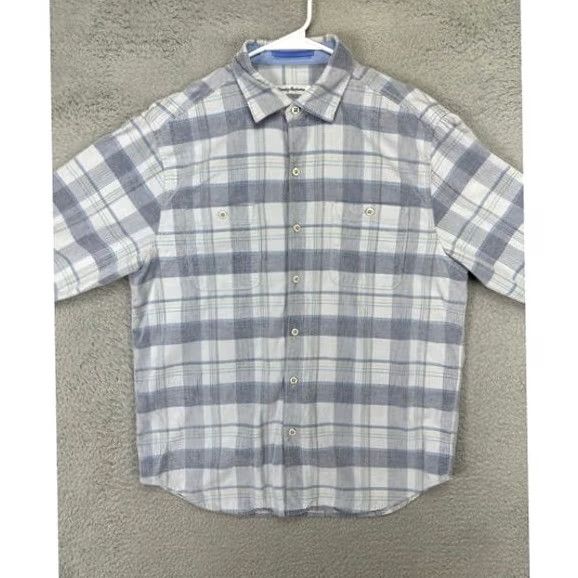 Tommy Bahama Tommy Bahama Button Up Shirt Mens Medium Grey Plaid Long Sleeve Pockets Size US M / EU 48-50 / 2 - 3 Thumbnail