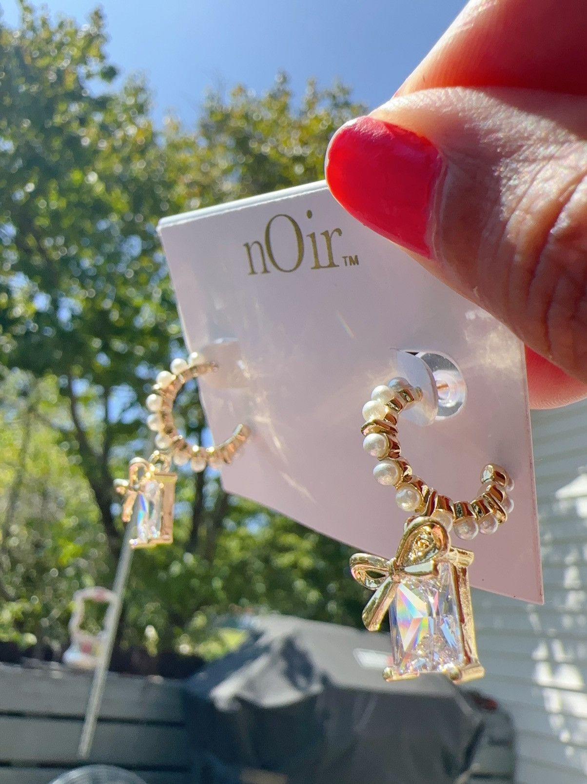 Designer Noir gold tone pearl paved open loop crystal square drop Size ONE SIZE - 1 Thumbnail