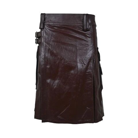Handmade × Leather Customized Utility Cargo Leather Kilt Brown Size US 44 / EU 60 - 1 Thumbnail