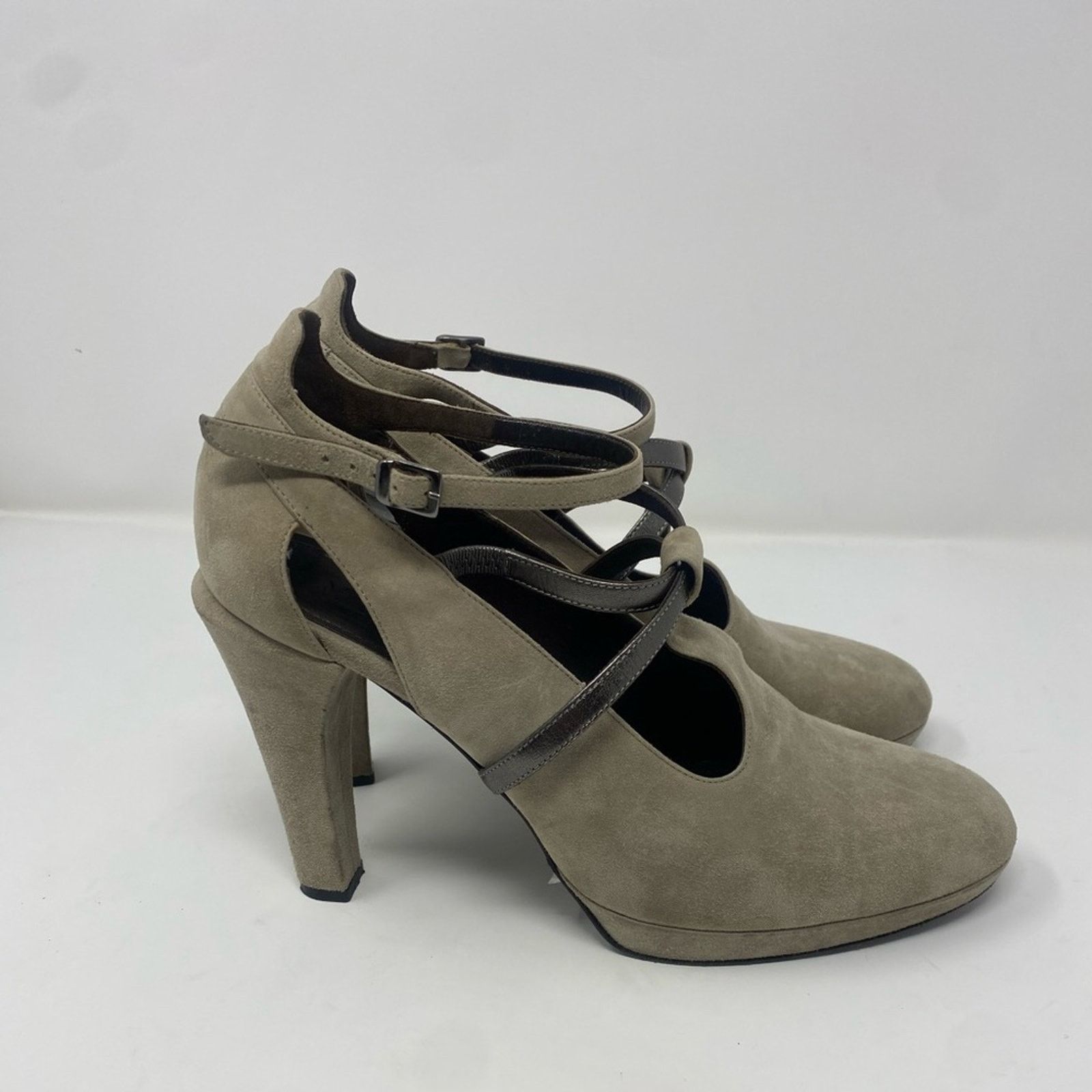 Designer MaxMara Women Suede Chunky Booties Pumps Gray SZ. 9.5 Size US 9.5 / IT 39.5 - 1 Thumbnail