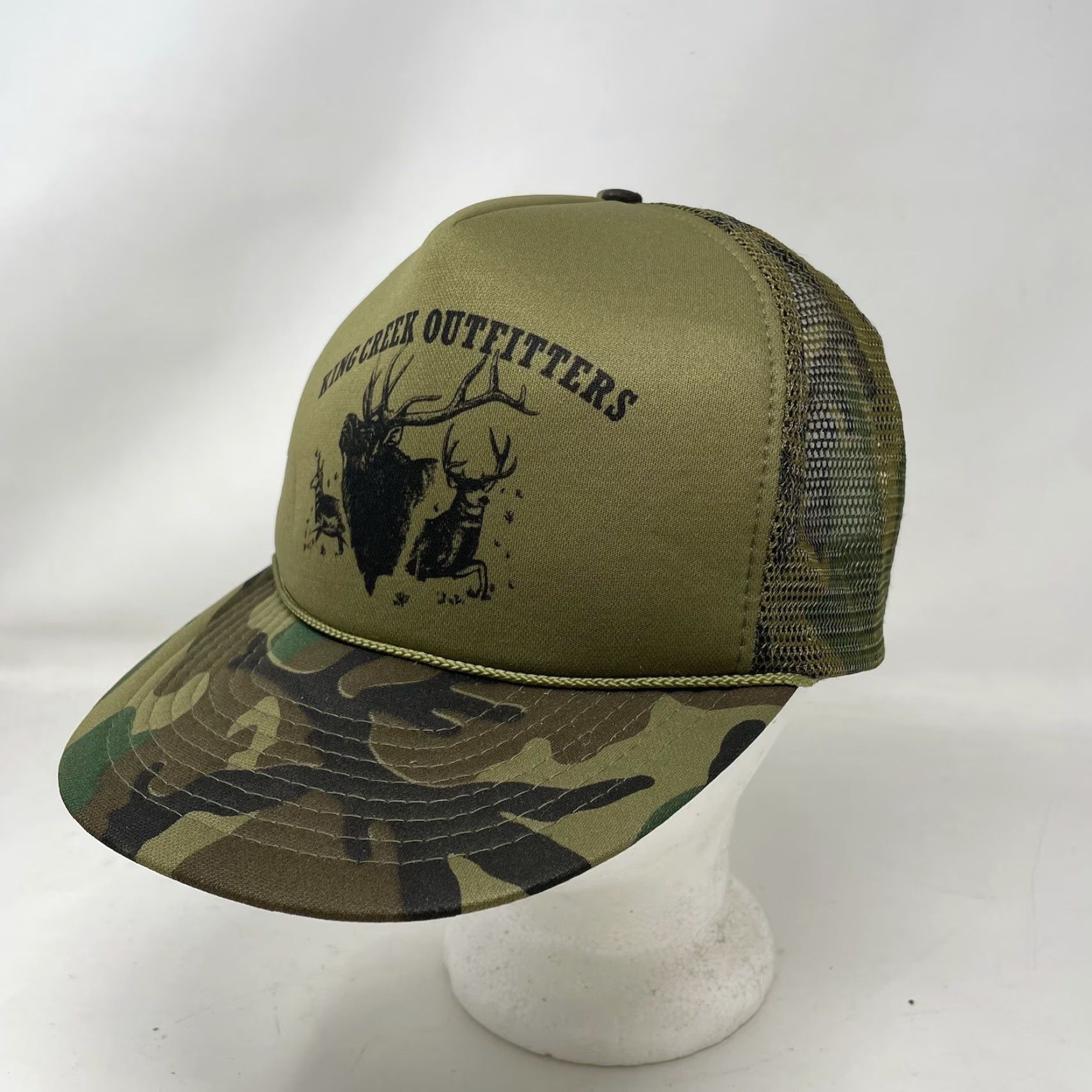 Vintage VINTAGE 80s Mohrs King Creek Outfitters Trucker Hat Camouflage Woodland Green One Size Mens Hat Size ONE SIZE - 2 Thumbnail