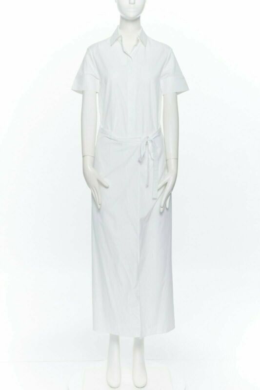 Tibi ROSETTA GETTY white cotton maxi long shirt dress apron fold minimal tie US0 XS Size XS / US 0-2 / IT 36-38 - 1 Thumbnail