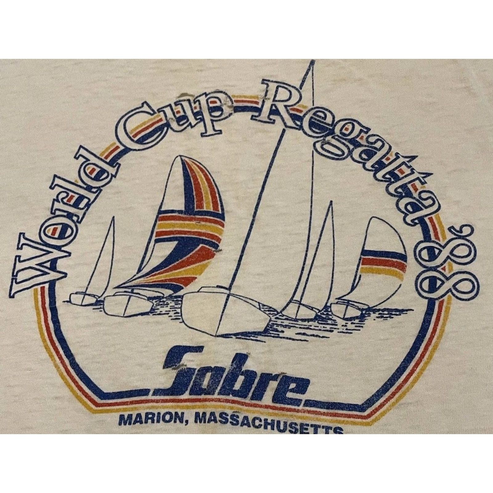 Vintage VINTAGE World Cup Regatta Shirt M White Thrashed Faded 80s 90s Surf Beach Grunge Single Stitch Mens T-Shirt Size US M / EU 48-50 / 2 - 2 Thumbnail