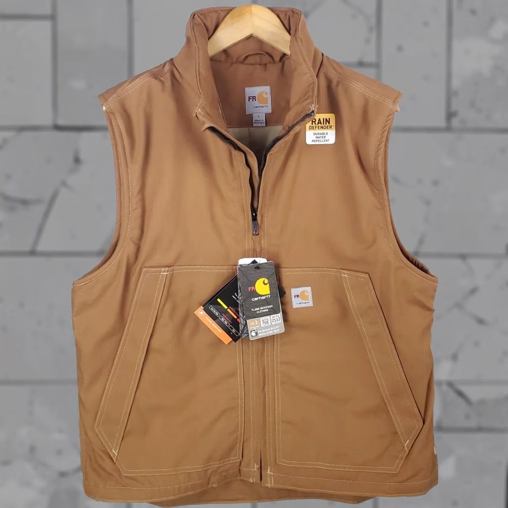 Carhartt Carhartt Vest Mens FR Flame Resistant Full Zip Quick Duck Canvas Rain Defender Insulated 3M Thinsulate L Beige Sandstone Khaki Size L Size US L / EU 52-54 / 3 - 1 Thumbnail