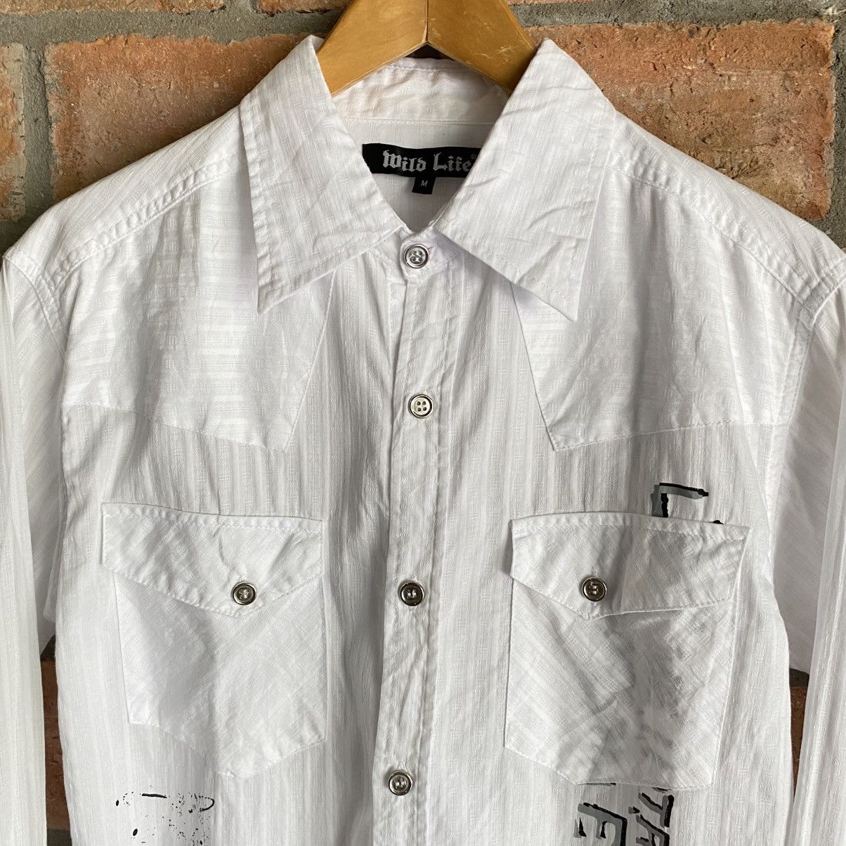 Japanese Brand Wild Life Y2K Punk White Graphic Print Shirt Size M / US 6-8 / IT 42-44 - 5 Thumbnail