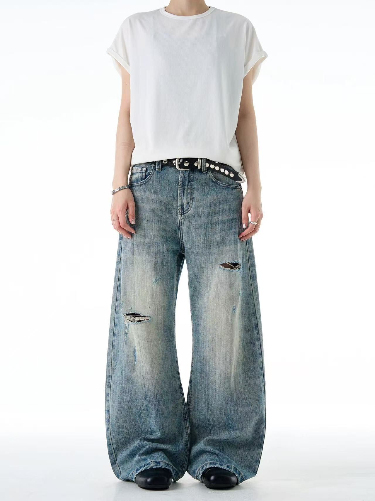 Vintage Retro distressed bamboo men's loose wide-leg ripped jeans Size US 32 / EU 48 - 1 Thumbnail