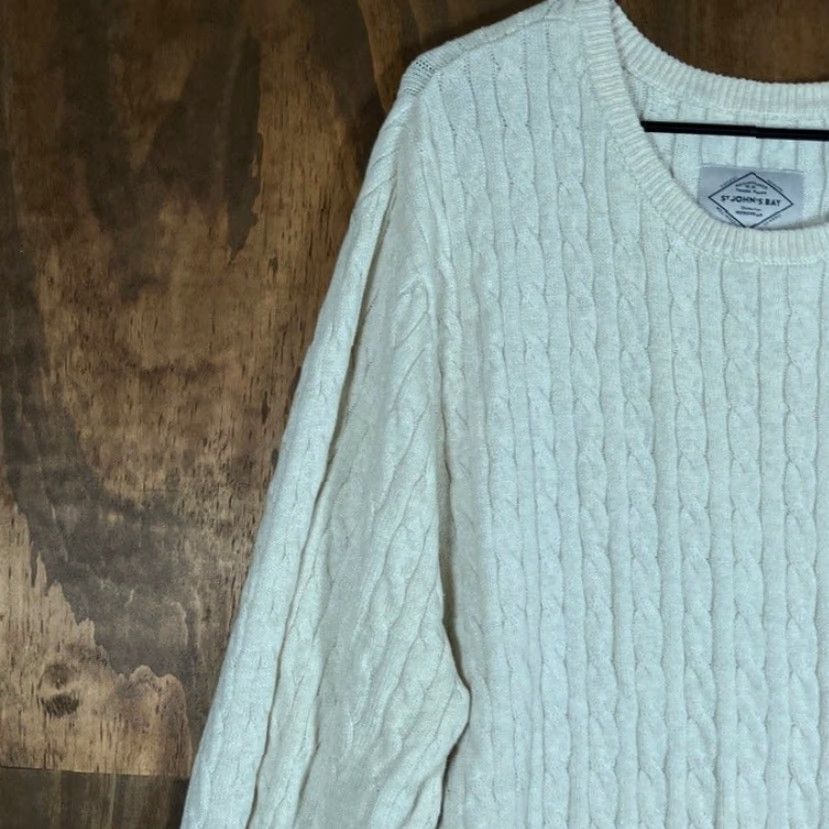 Vintage St. John's Bay Mens Sweater Cable Knit Crew Neck Super Soft Long Sleeve 2XL Cream Knit Pullover Casual Casualwear Mens Size US XXL / EU 58 / 5 - 4 Thumbnail
