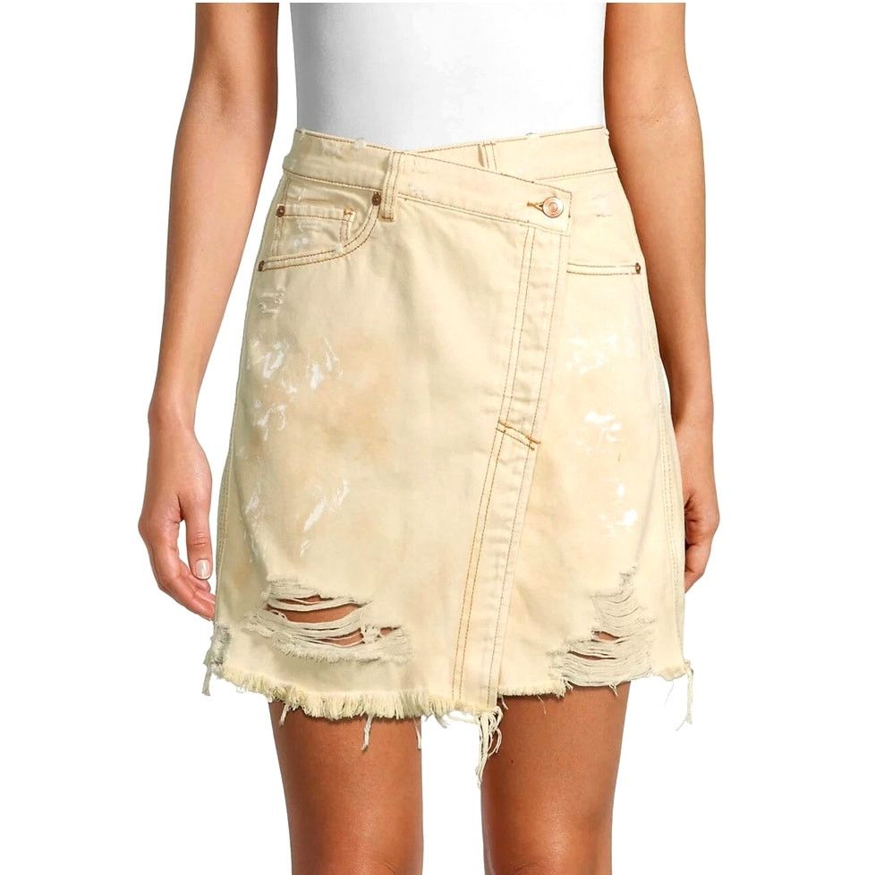 Free People Free People Parker Wrap Denim Mini Skirt Butter Cream 27 Size 27" / US 4 / IT 40 - 5 Thumbnail