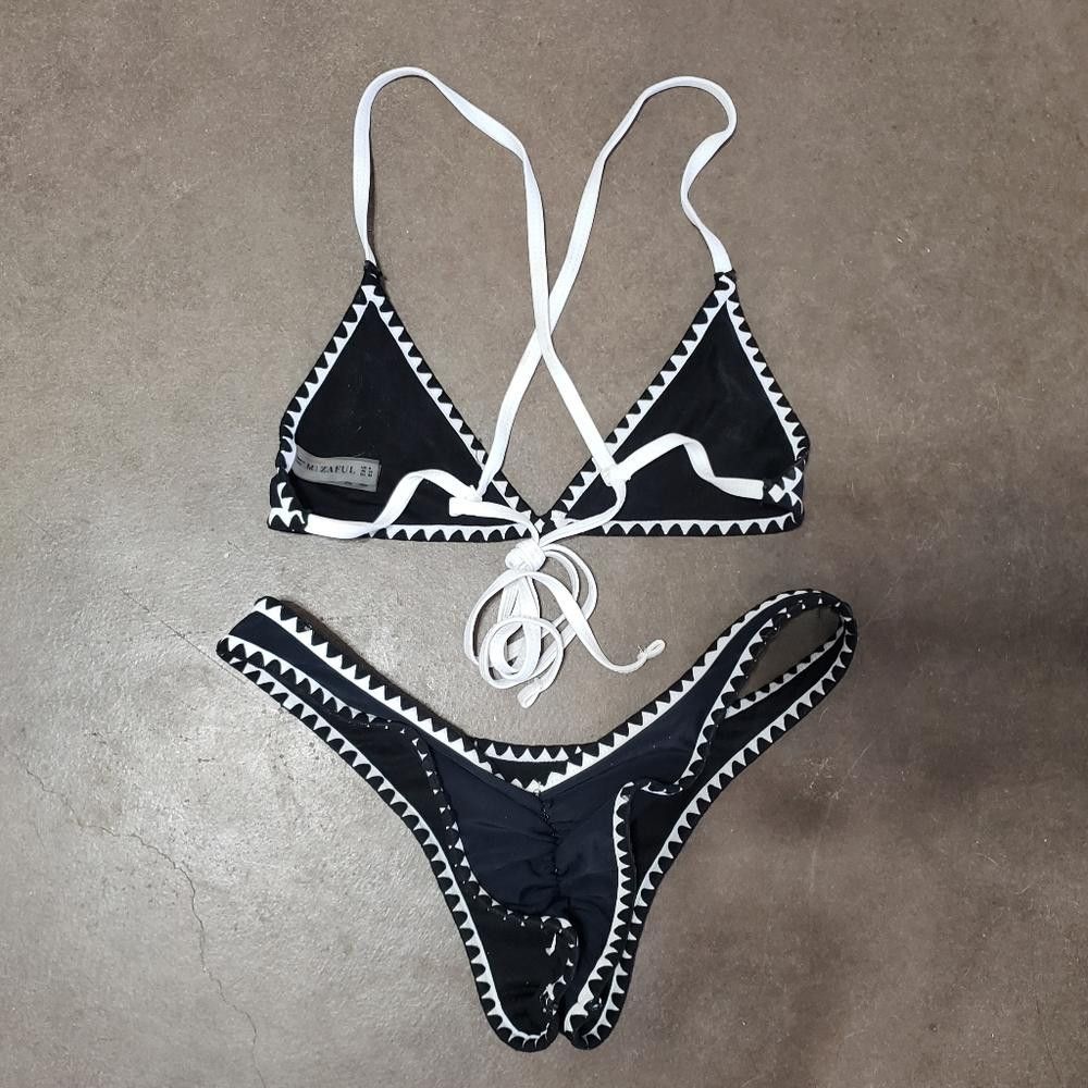 Designer Black White Detailed Zaful Bikini Set Size ONE SIZE - 2 Thumbnail