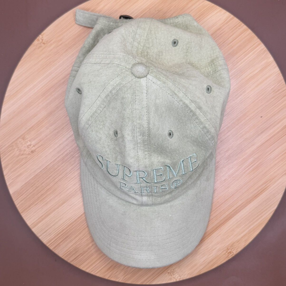 Supreme Supreme NY Mint Green Suede PARIS Tonal Logo 6 Panel Cap Hat Size ONE SIZE - 6 Thumbnail