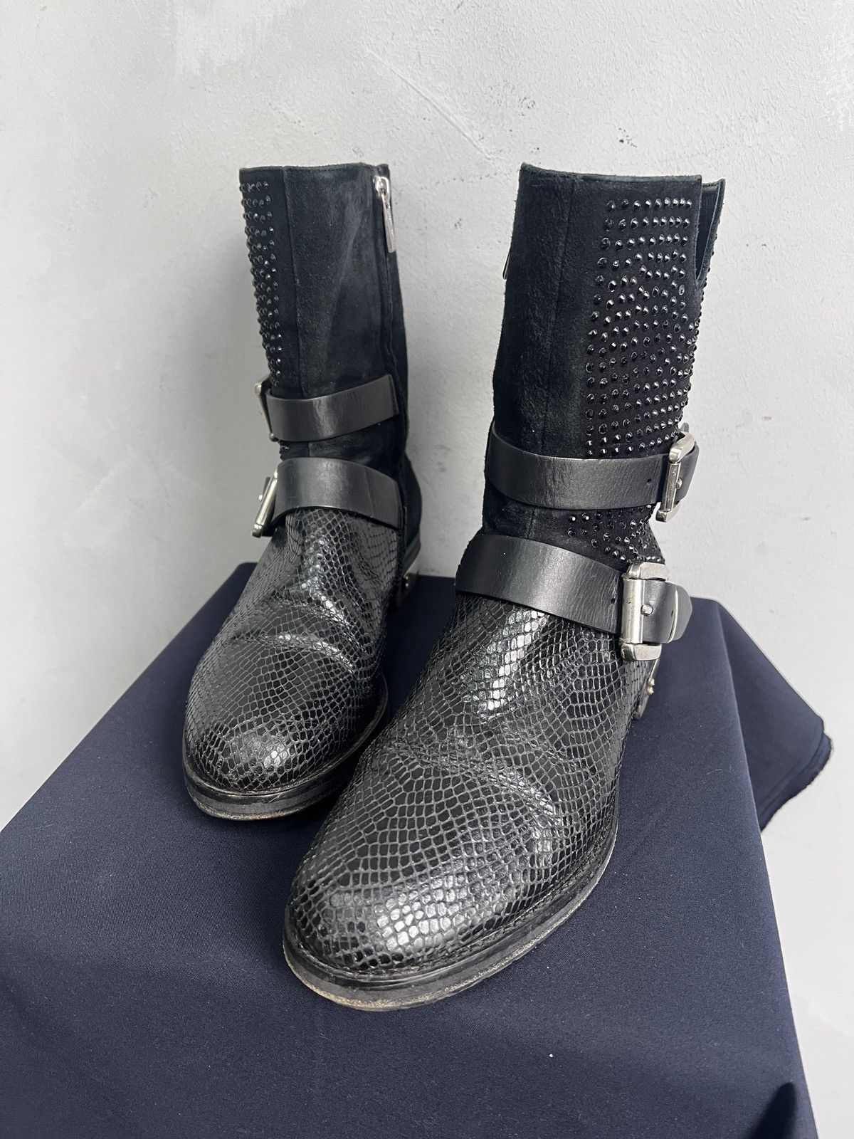 Hedi Slimane Black Studded Biker harley davidson Boots Leather Y2K Size US 7.5 / EU 40-41 - 6 Thumbnail