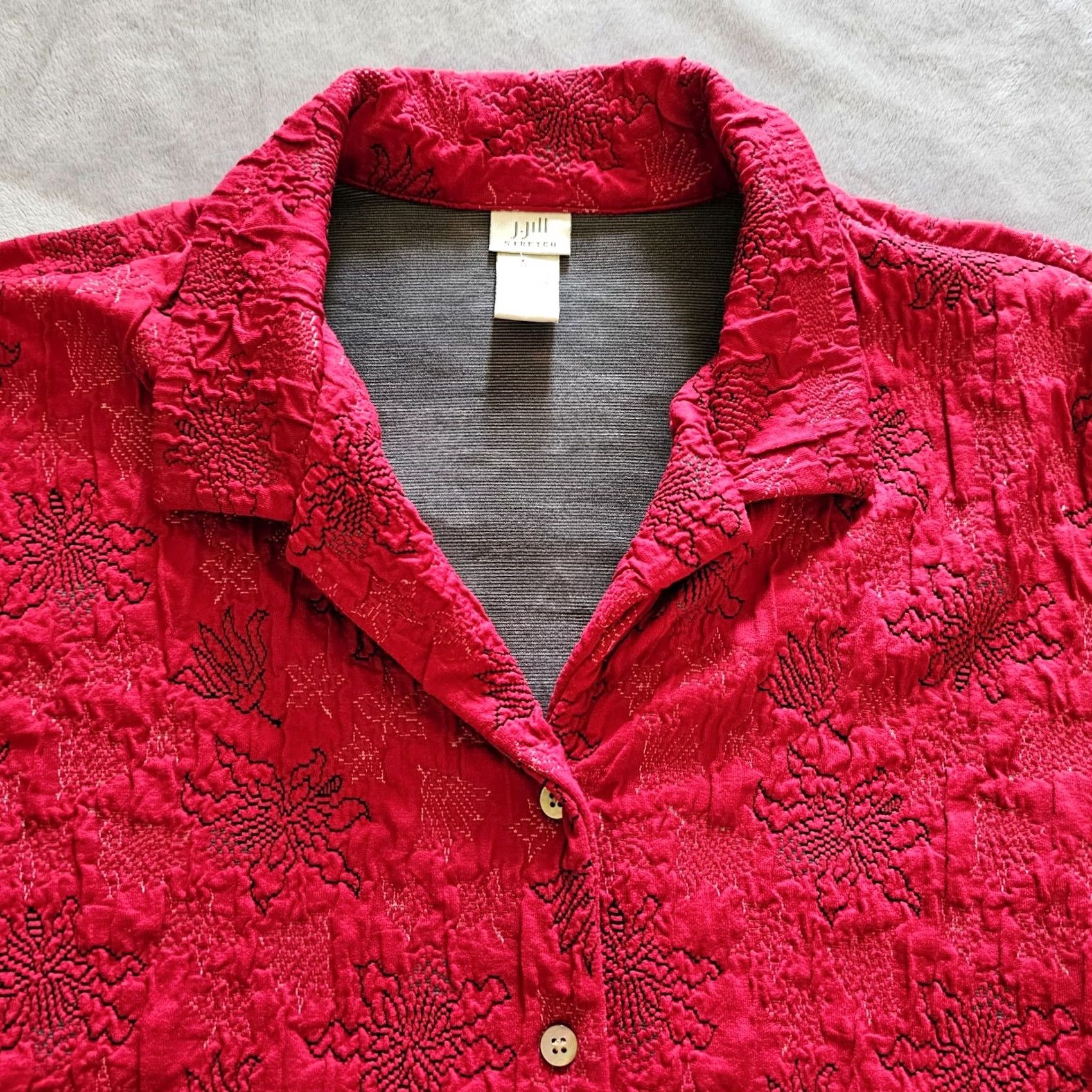 J. Jill J Jill Jacket Blazer Women Large Red Embroidered Button Front Collar Long Sleeve Size L / US 10 / IT 46 - 2 Thumbnail