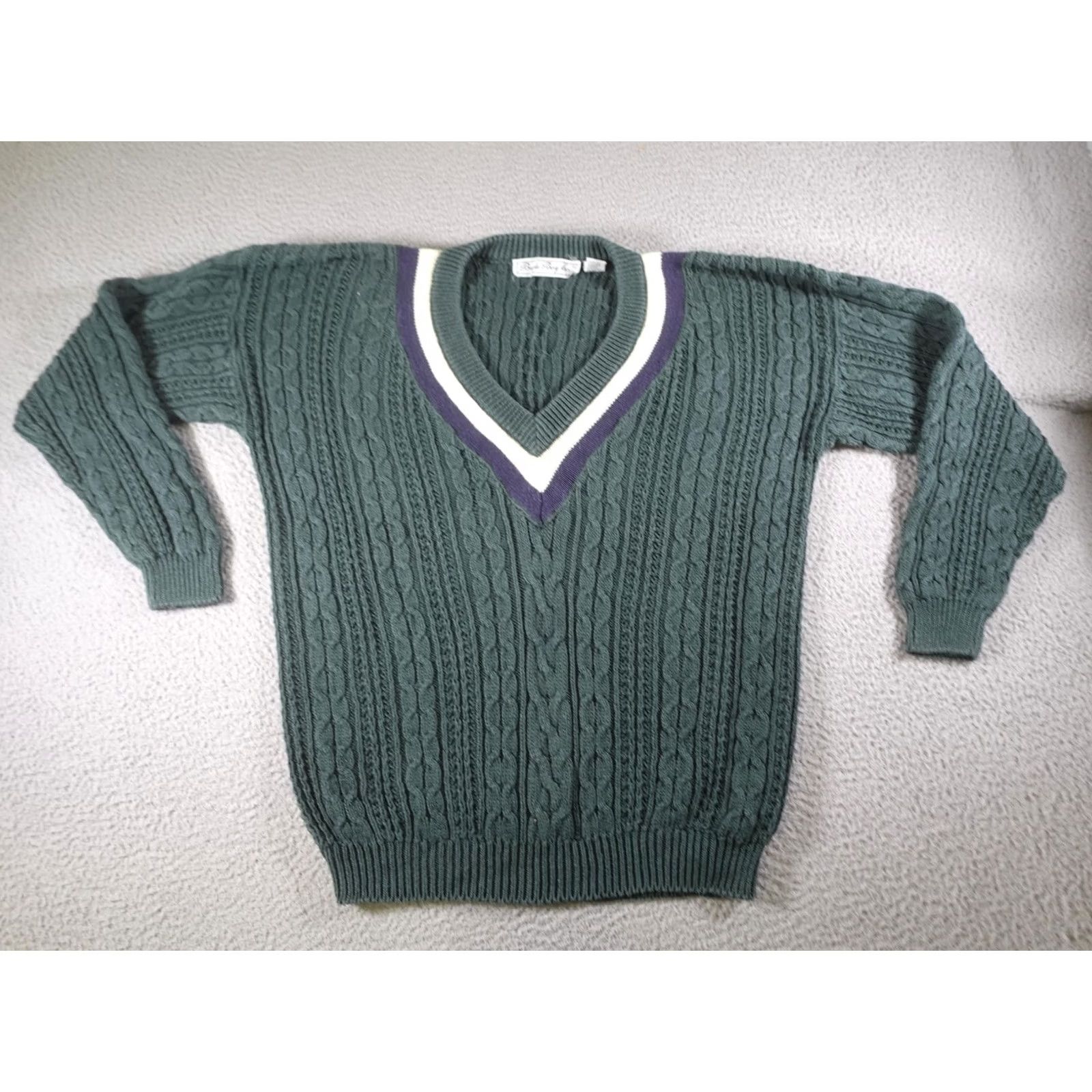 Bugle Boy VINTAGE Bugle Boy Sweater Mens L Green Cable-Knit Preppy Size US L / EU 52-54 / 3 - 2 Thumbnail