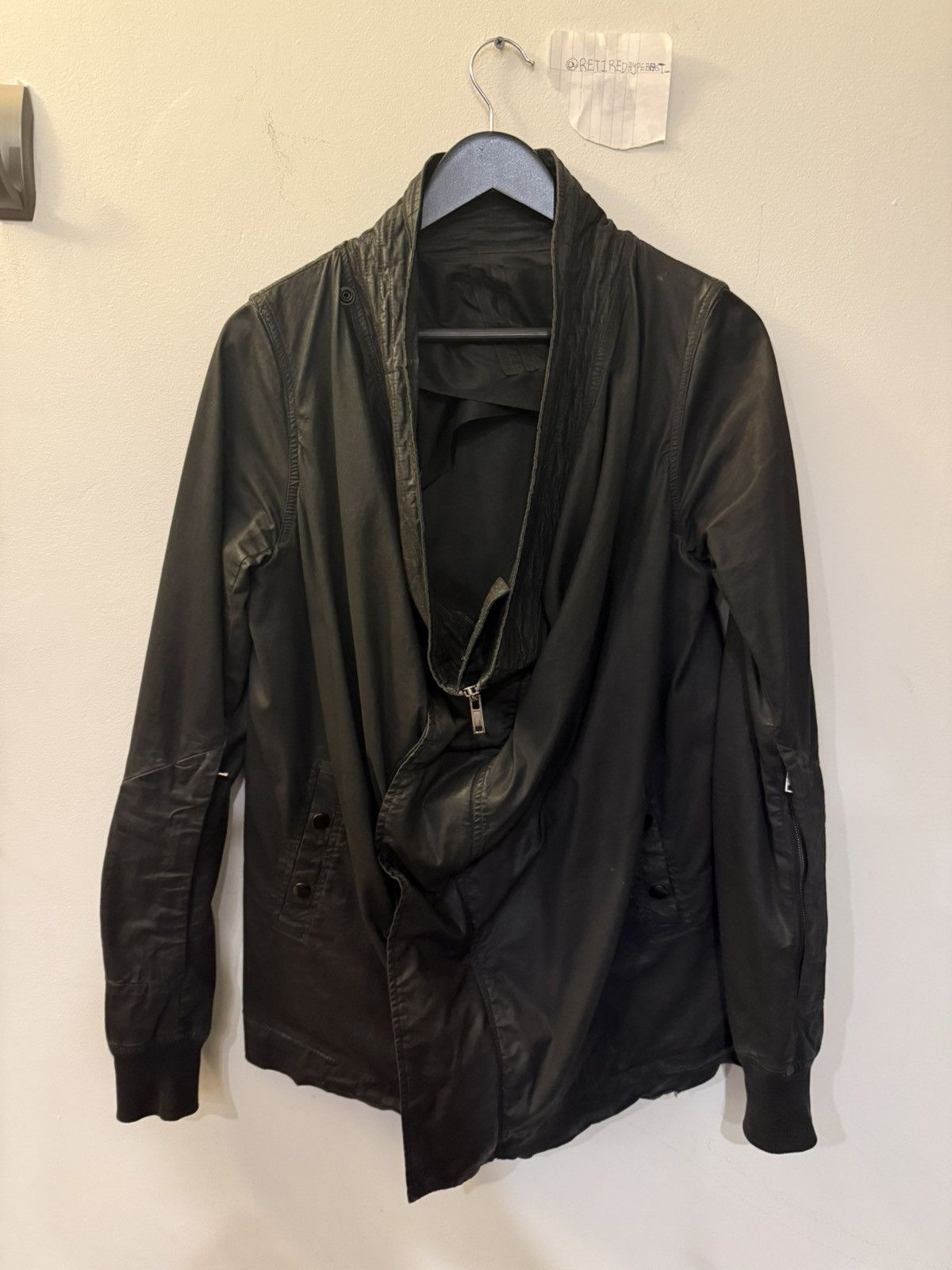 Rick Owens Rick Owens Asymmetric Draped Zip Jacket Black Coated Cotton Size US M / EU 48-50 / 2 - 1 Thumbnail