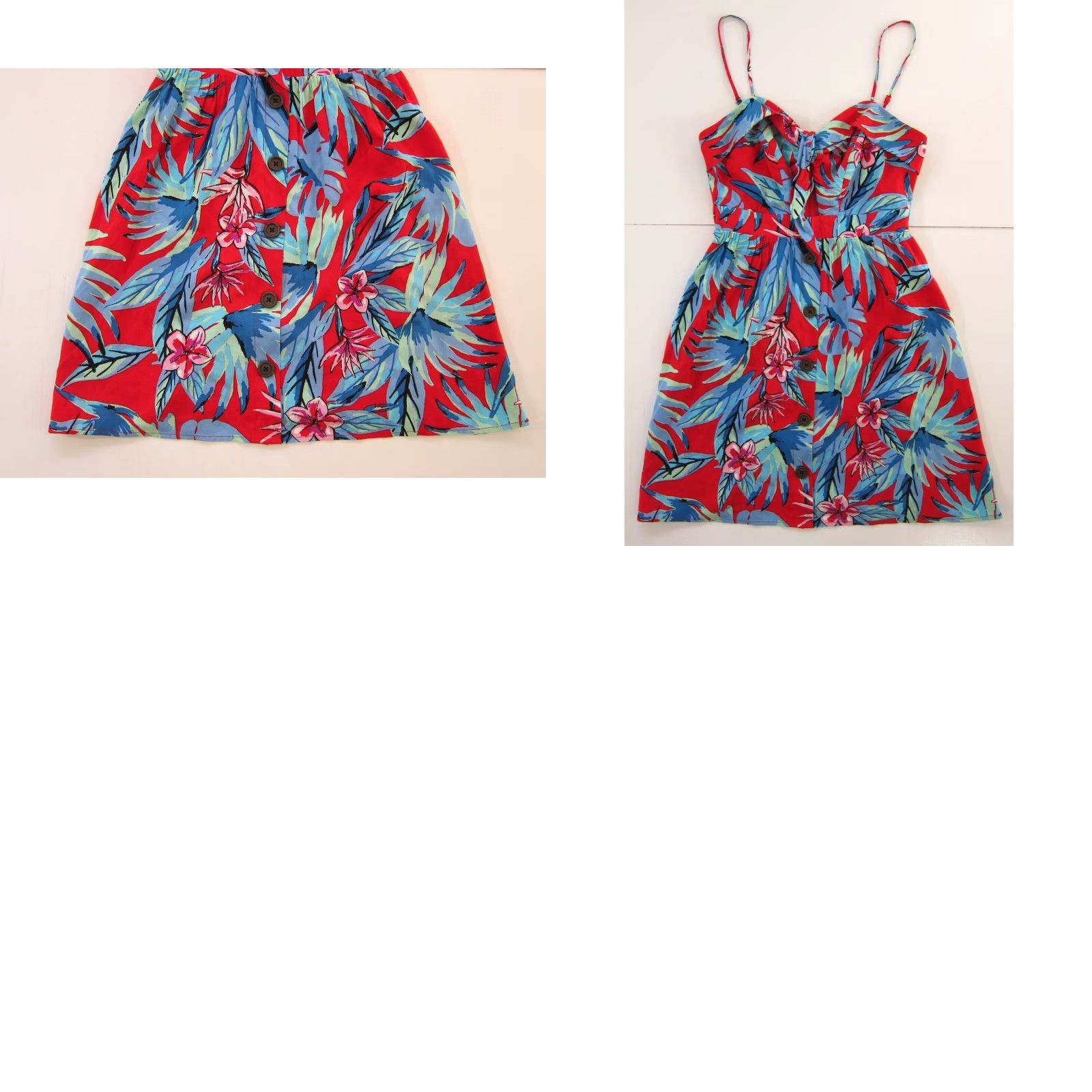 Vintage Jodi Kristopher 100% Rayon Red Blue Floral Spaghetti Strap Empire Sun Dress XS Women Sleeveless Sundress Shirt Dress Wrap Dress 70s 90s Size XS / US 0-2 / IT 36-38 - 8 Thumbnail