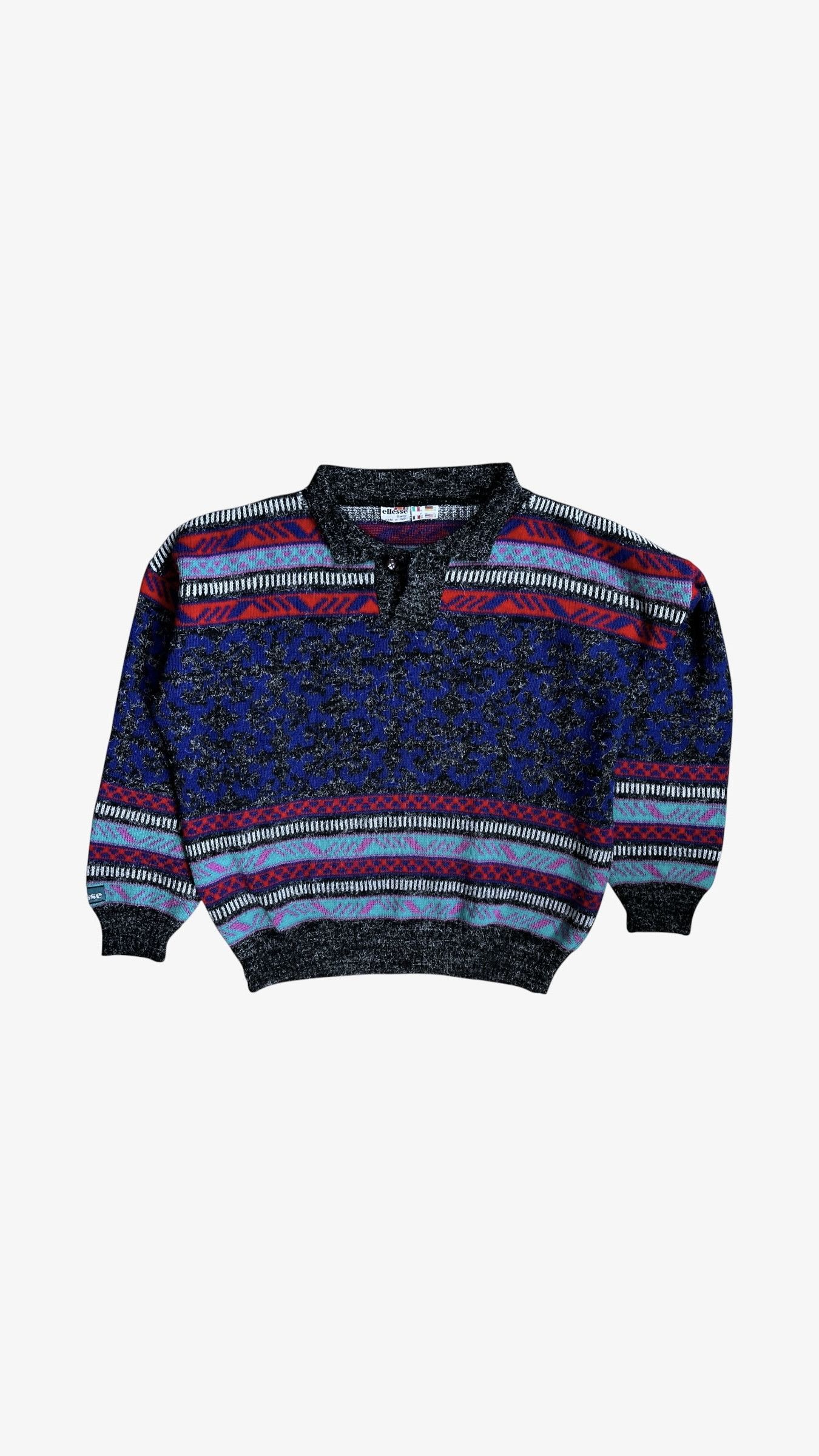 Ellesse Vintage 80s Men's Ellesse Knitted Wool Blend Collared Jumper Size US M / EU 48-50 / 2 - 1 Thumbnail