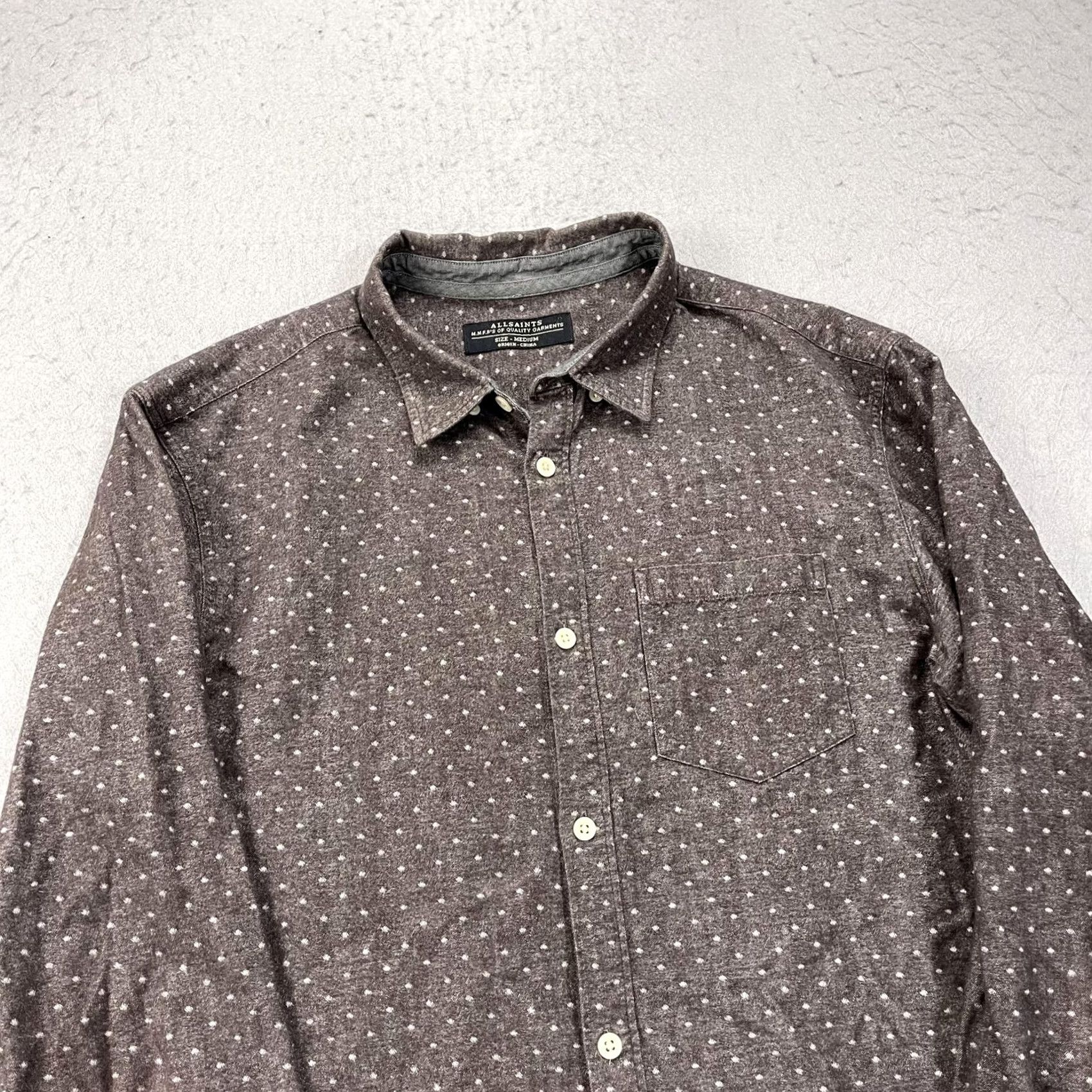 Allsaints AllSaints Shirt Mens Medium Brown Polka Danko Flannel Long Sleeve Button Casual Size US M / EU 48-50 / 2 - 3 Thumbnail