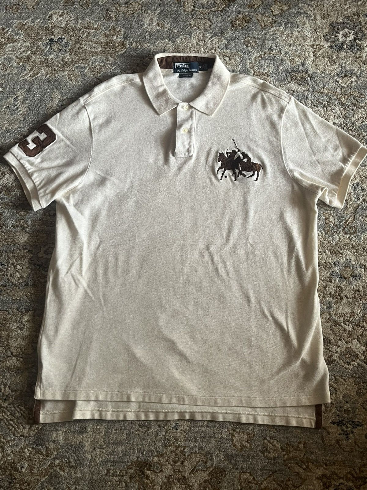 Polo Ralph Lauren OFF WHITE COLOR POLO EQUESTRIAN PONY RARE LEATHER TRIM POLO Size US XL / EU 56 / 4 - 1 Thumbnail