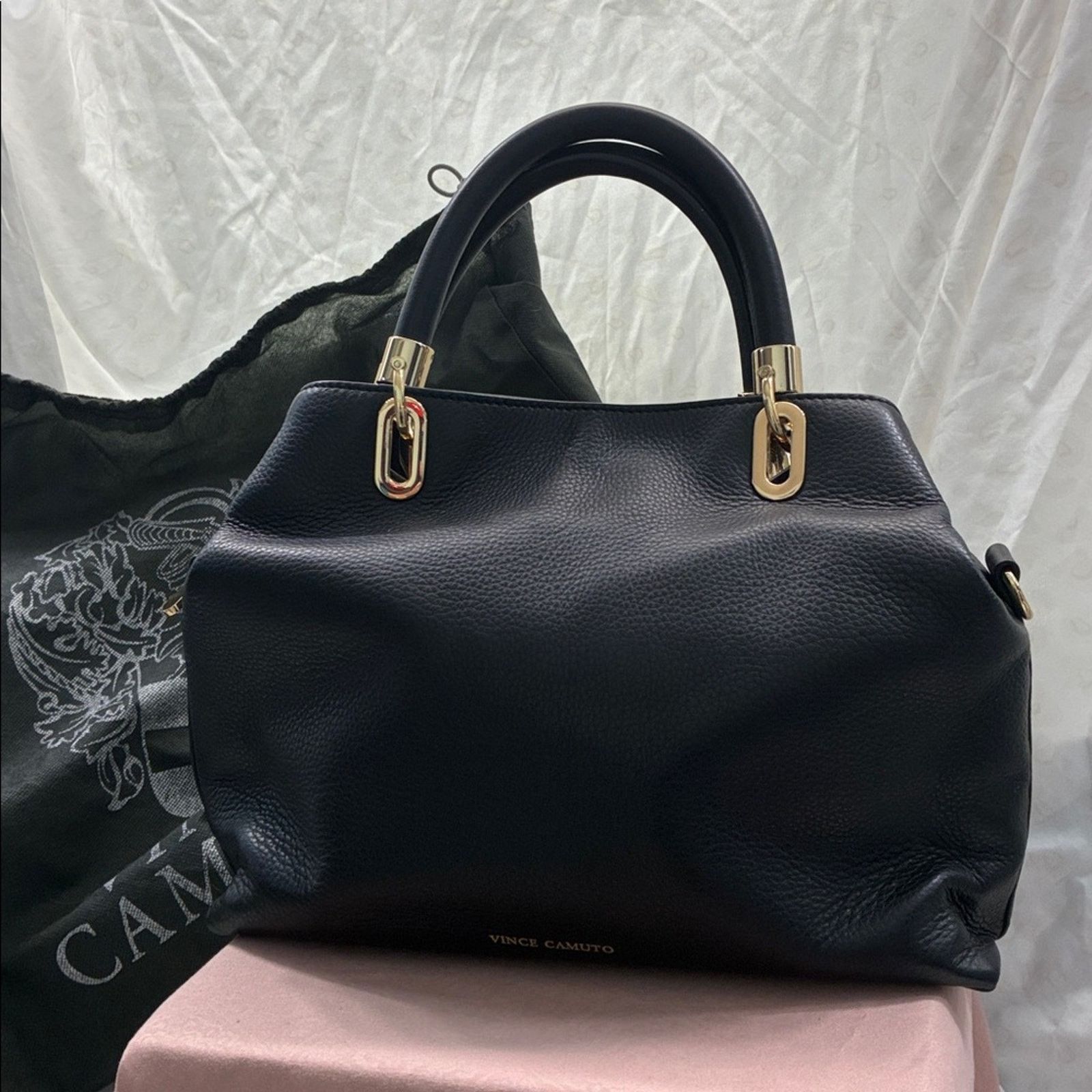 Vince Camuto New Vince Camuto Black Leather Handbag with Gold Hardware Size ONE SIZE - 3 Thumbnail