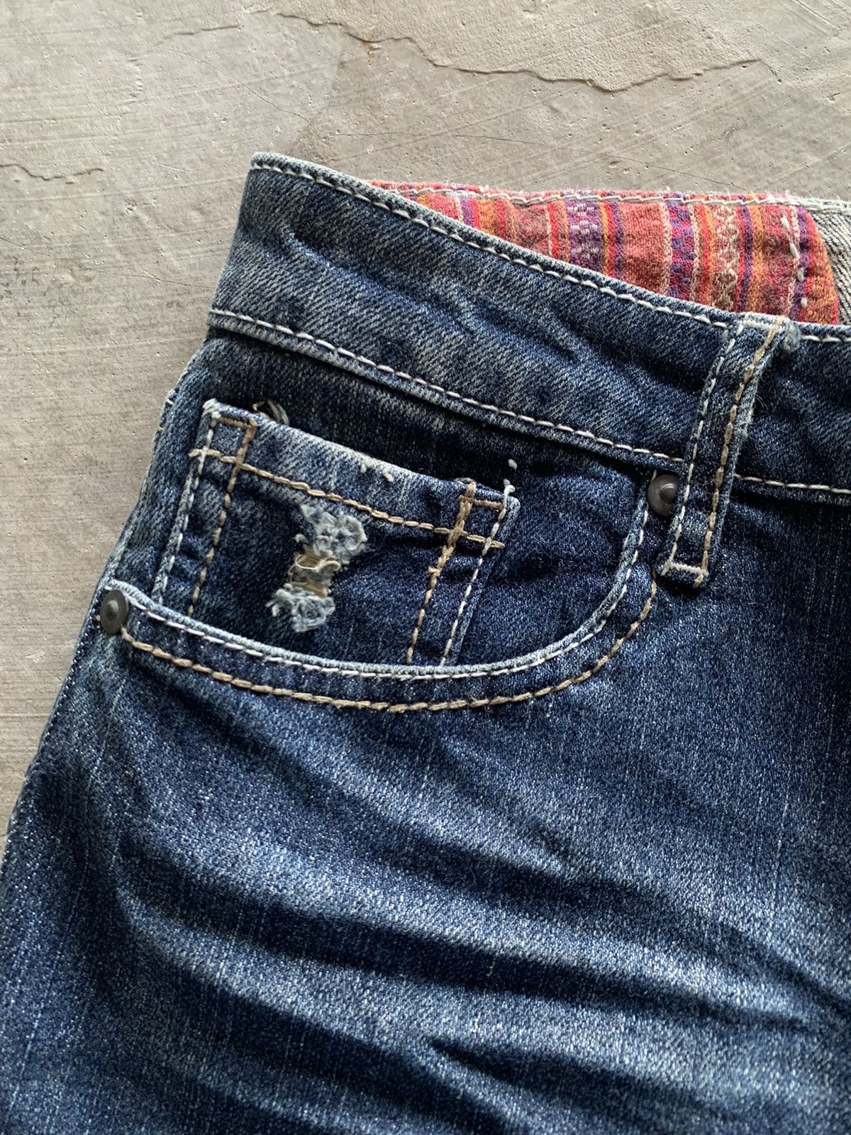 flare japanese patchwork jeans floral lace backpocket