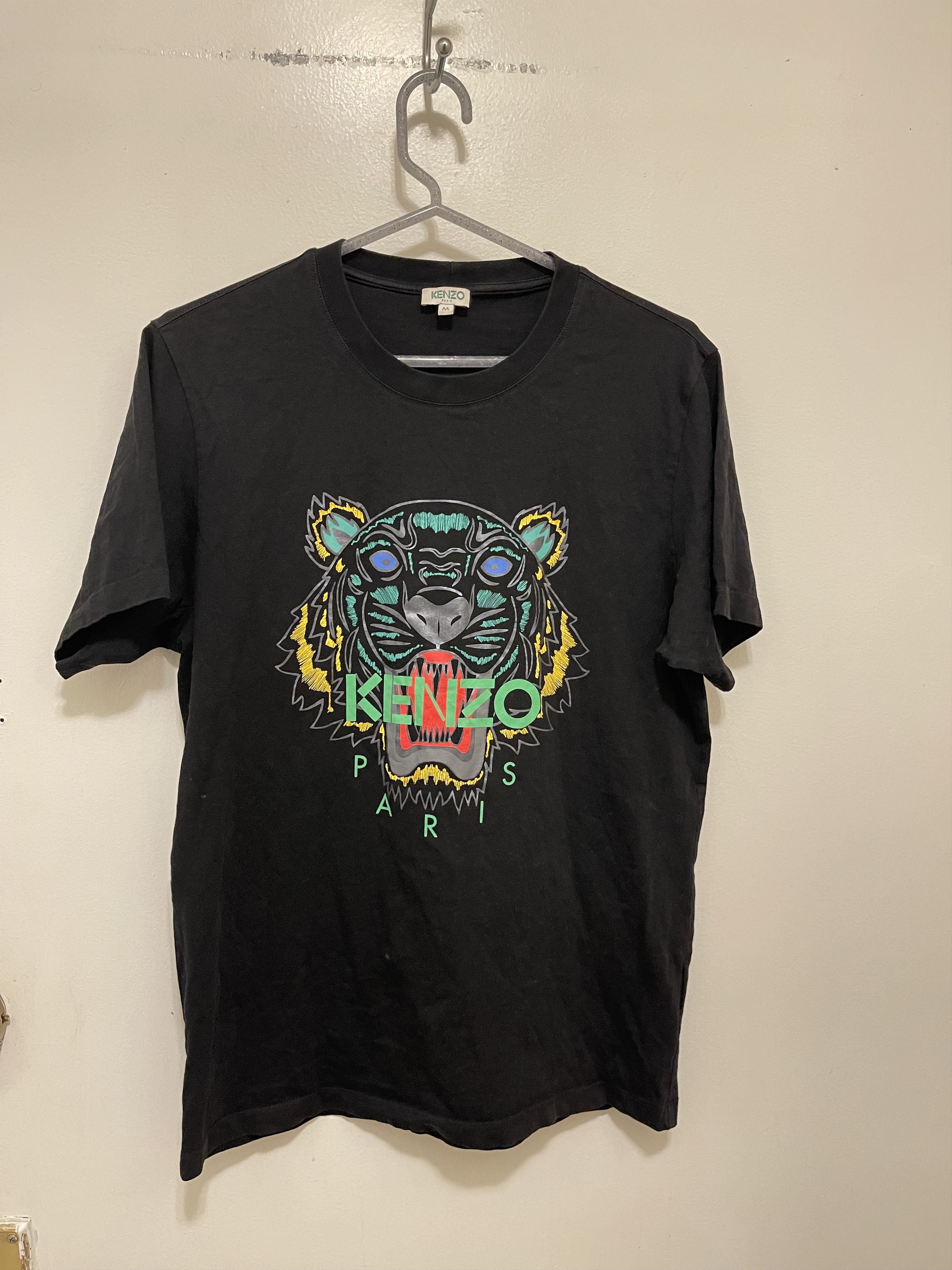 KENZO PARIS BLACK TEE TIGER PRINT LOGO