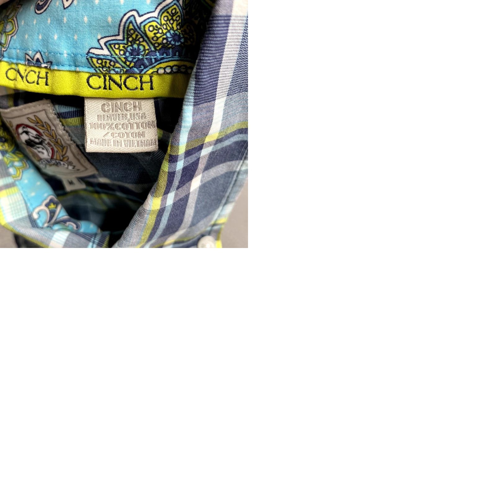 Vintage Cinch Shirt Mens Adult Medium Blue Yellow Button Up Cowboy Western Plaid Cotton Long Sleeve Collared Pocket Button-Down Size US M / EU 48-50 / 2 - 9 Thumbnail