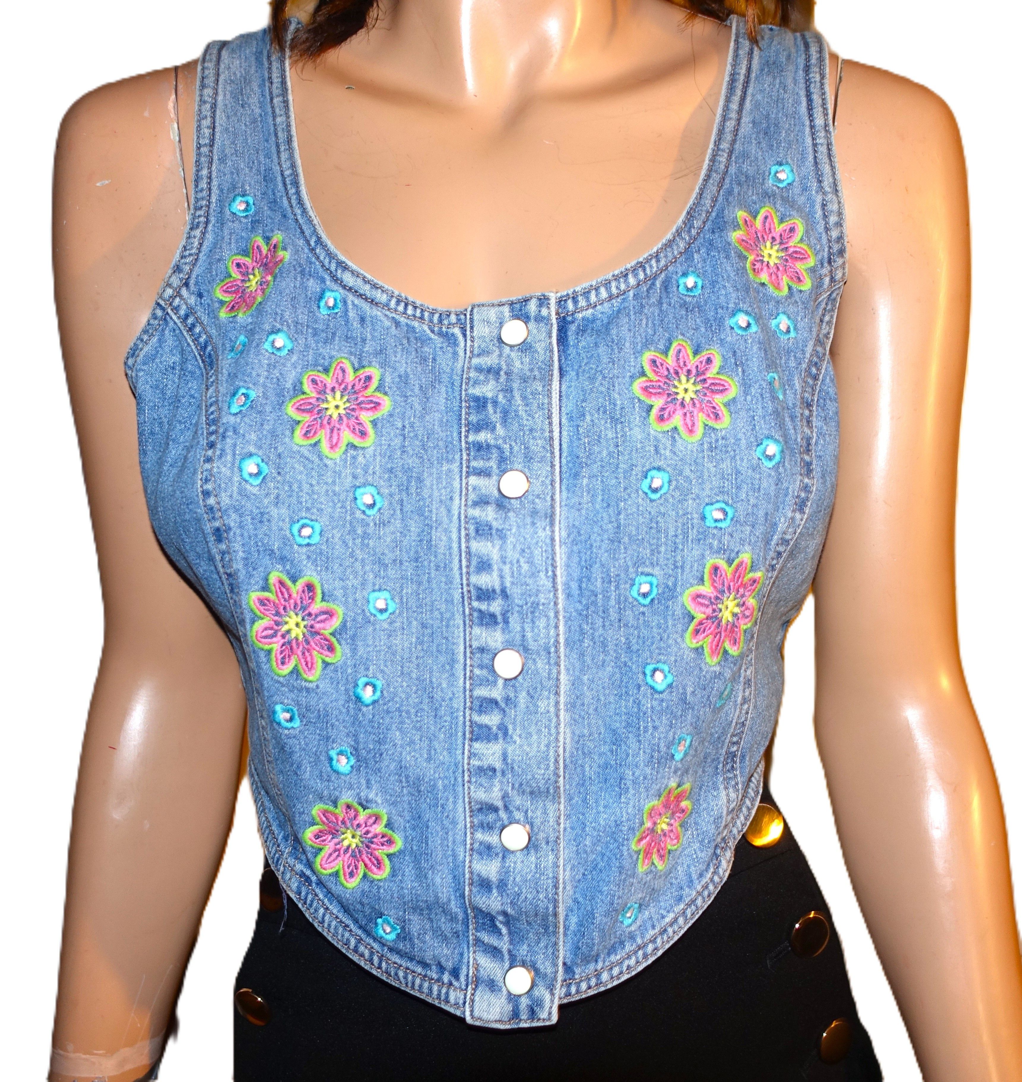 Guess Guess Denim Floral Boho Tank Top XL Size XL / US 12-14 / IT 48-50 - 3 Thumbnail
